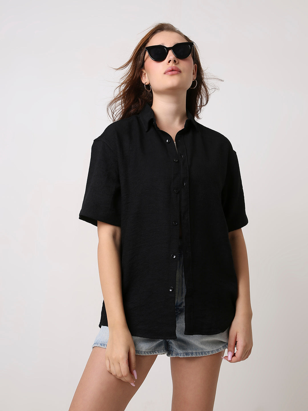 Black Viscose Oversized Shirt