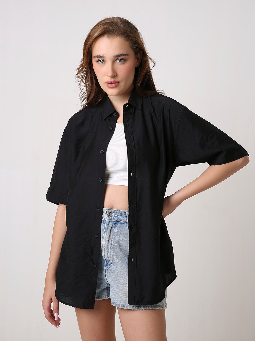 Oversized Black Viscose Shirt