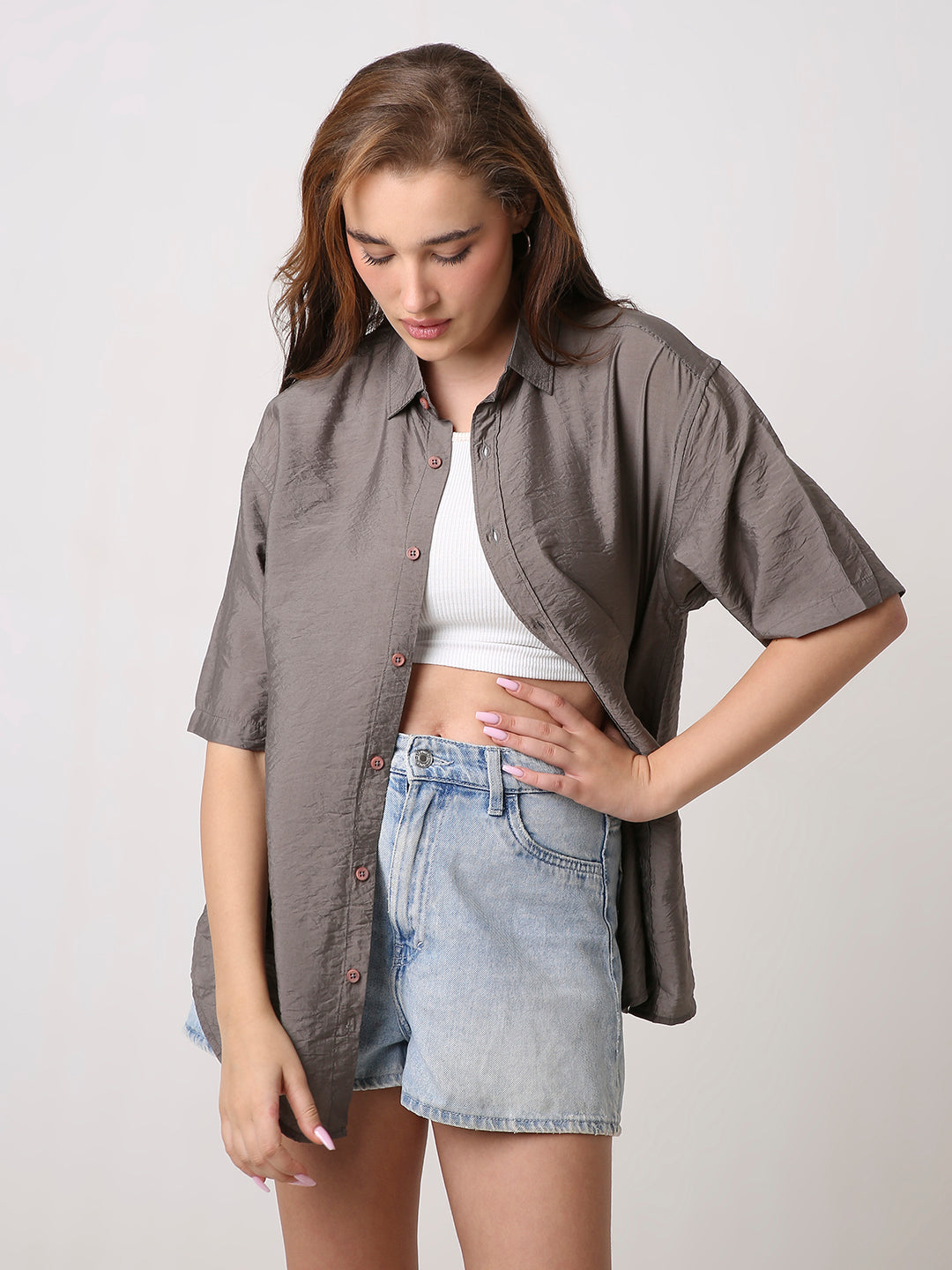 Oversized Khaki Viscose Shirt