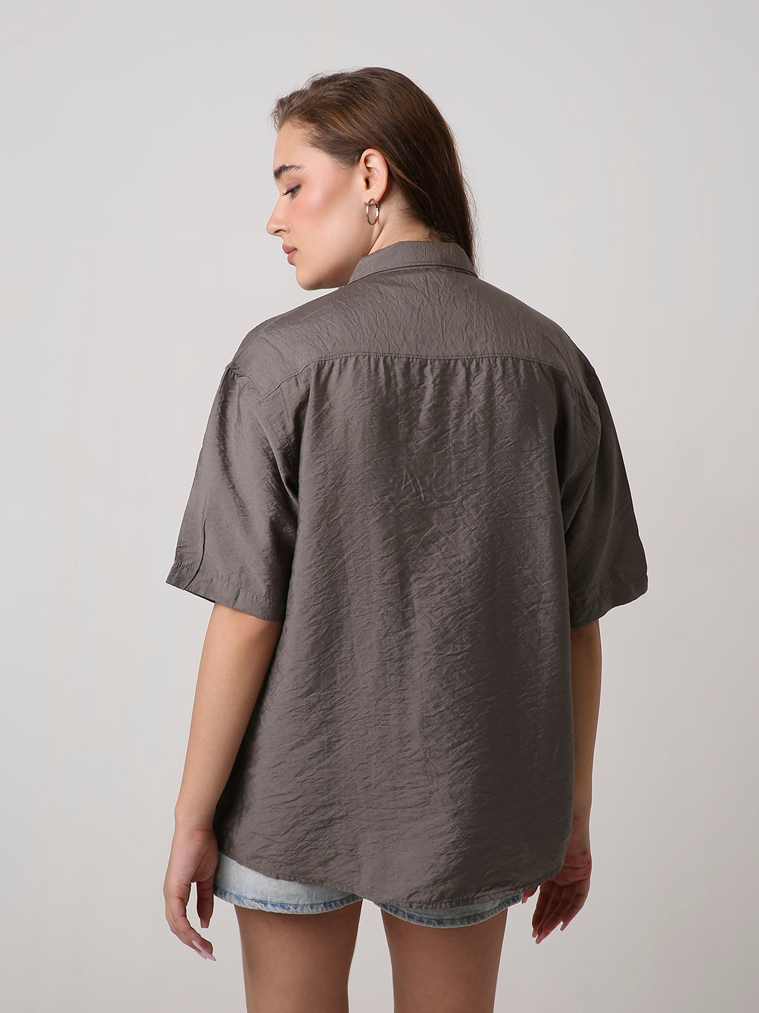 Oversized Khaki Viscose Shirt