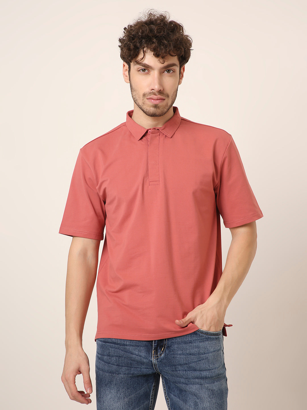 MULBERRY RED Solid Polo T-Shirt