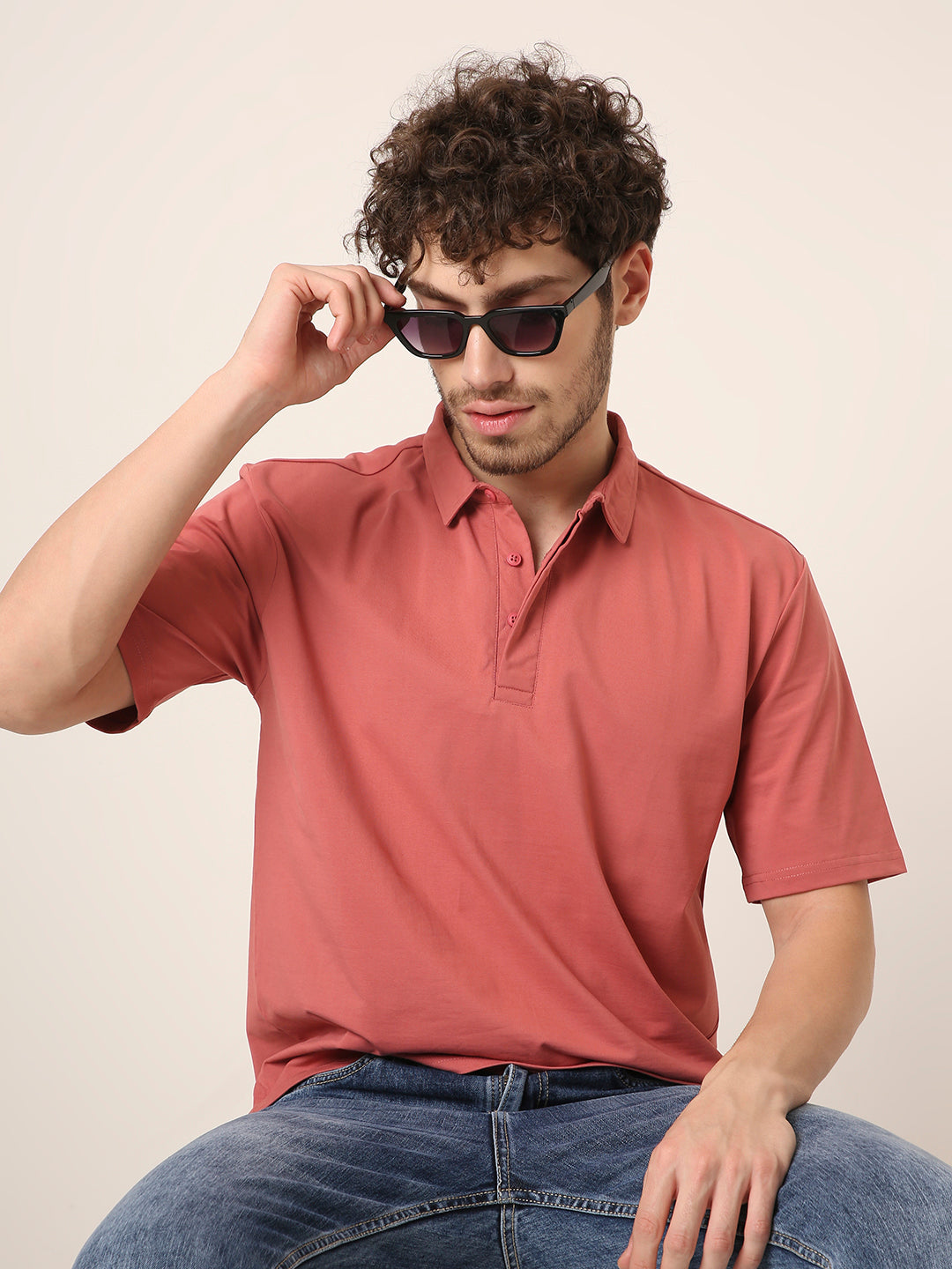 MULBERRY RED Solid Polo T-Shirt