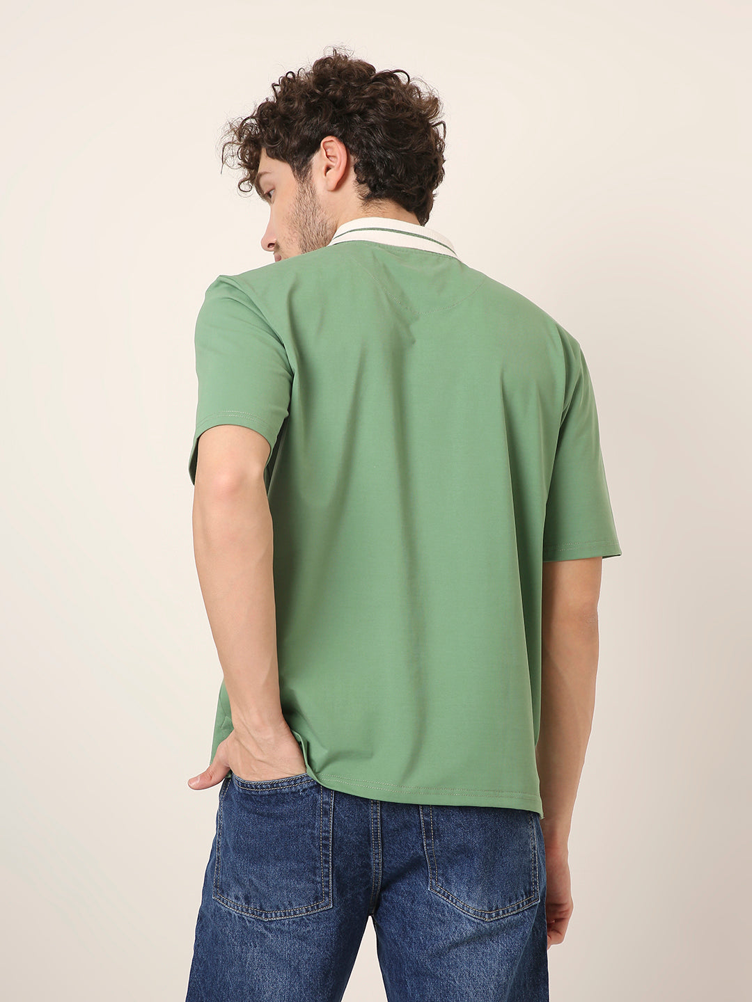 Green Polo T-Shirt with Contrast Collar