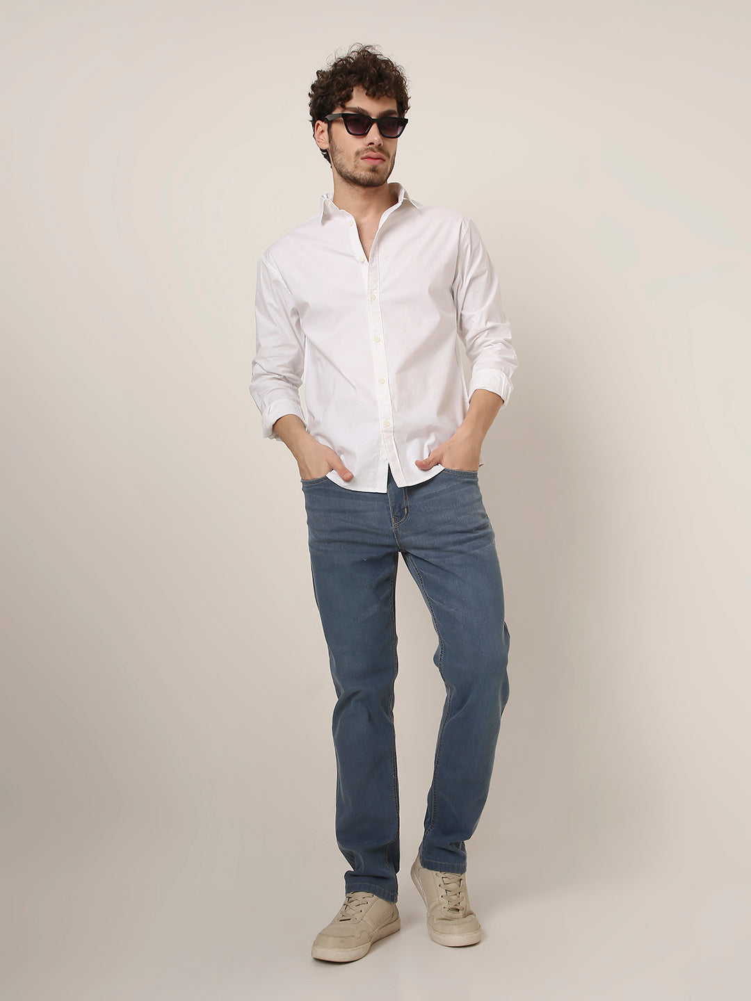 Mid Blue SliM STRAIGHT Fit Stretch Denim Jeans