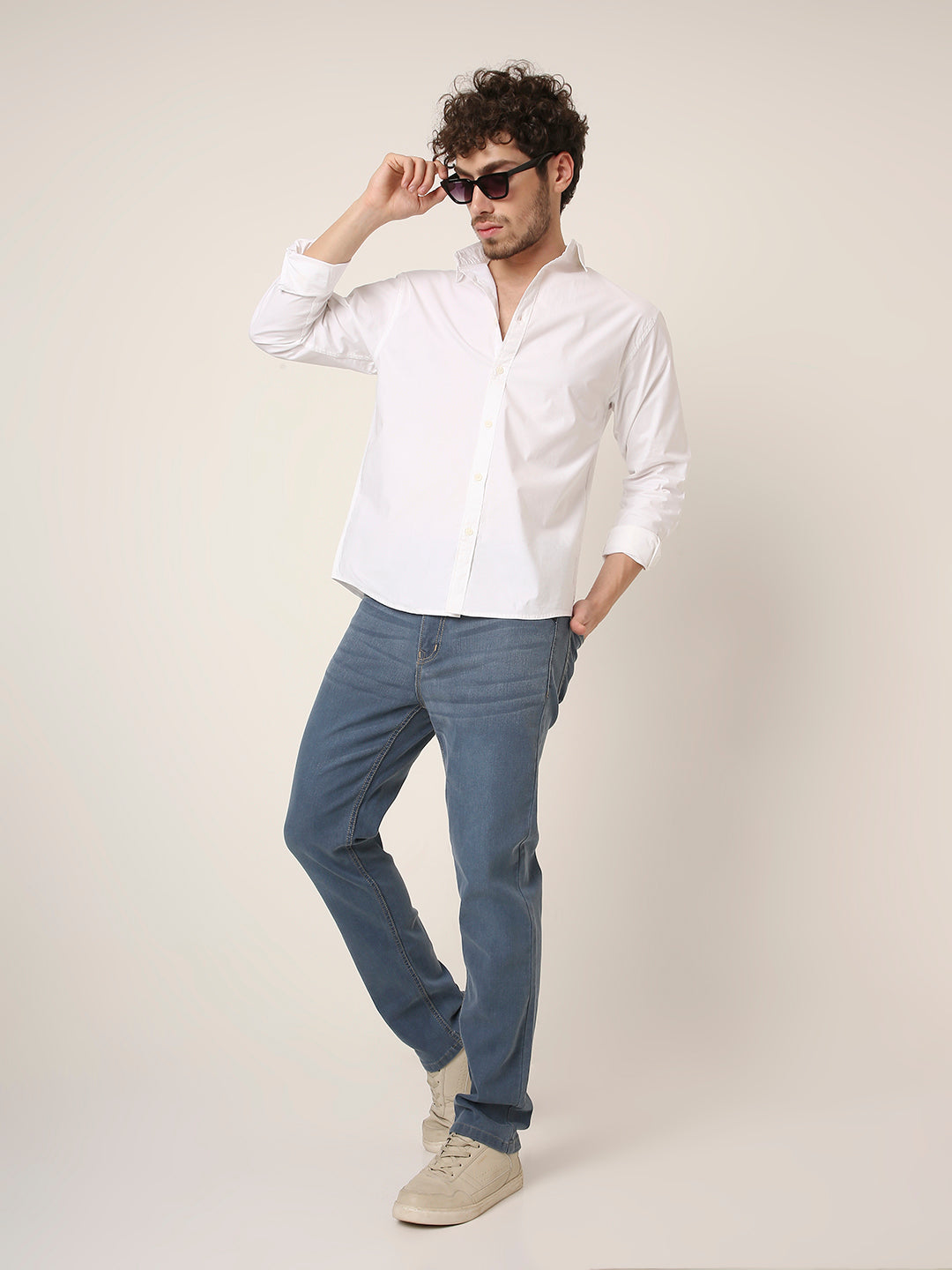 Mid Blue SliM STRAIGHT Fit Stretch Denim Jeans