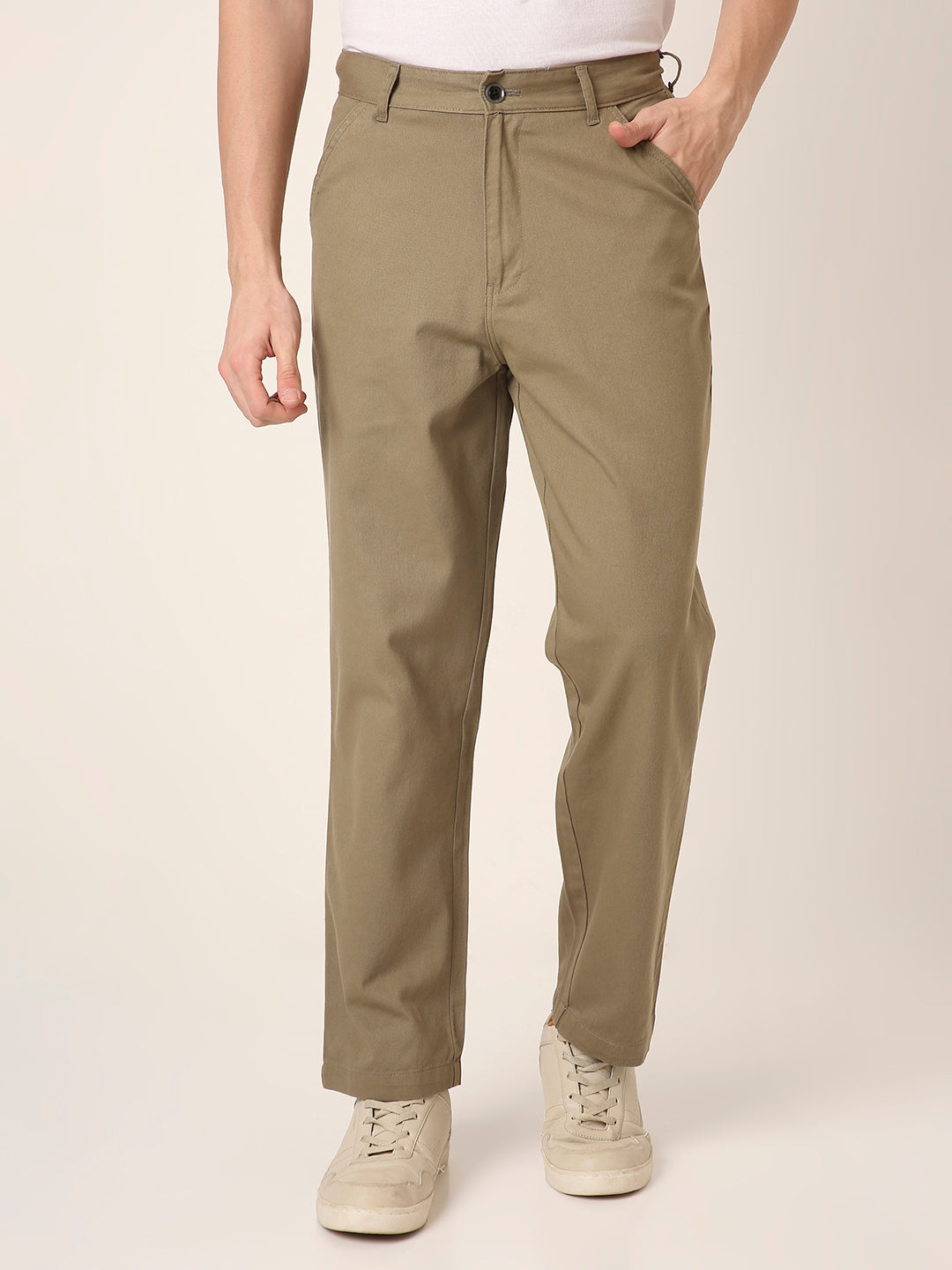 OLIVE Classic Straight Fit Cotton Trousers