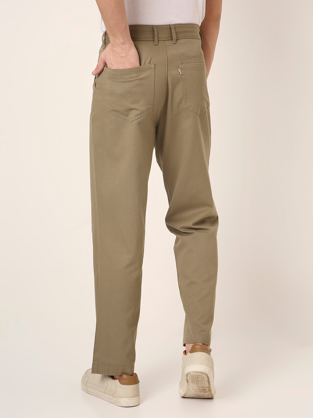 OLIVE Classic Straight Fit Cotton Trousers
