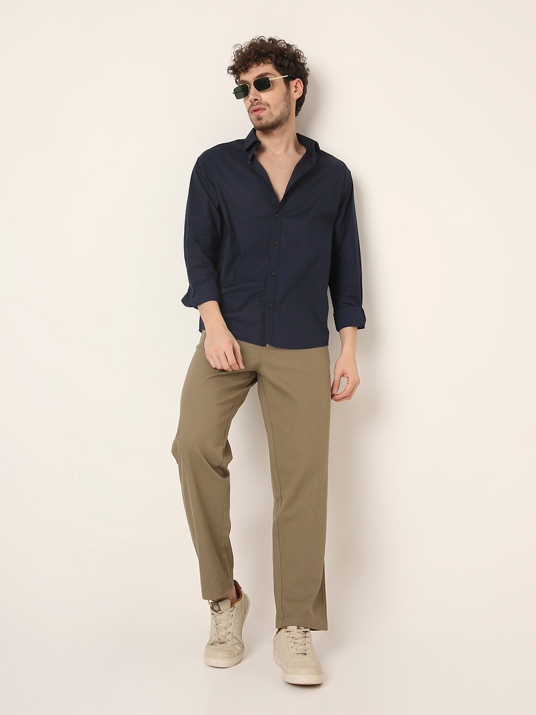 OLIVE Classic Straight Fit Cotton Trousers