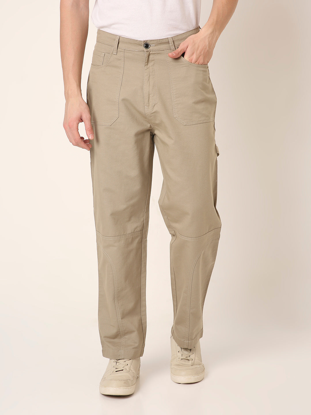 Straight Fit BEIGE Utility Cargo PANTS