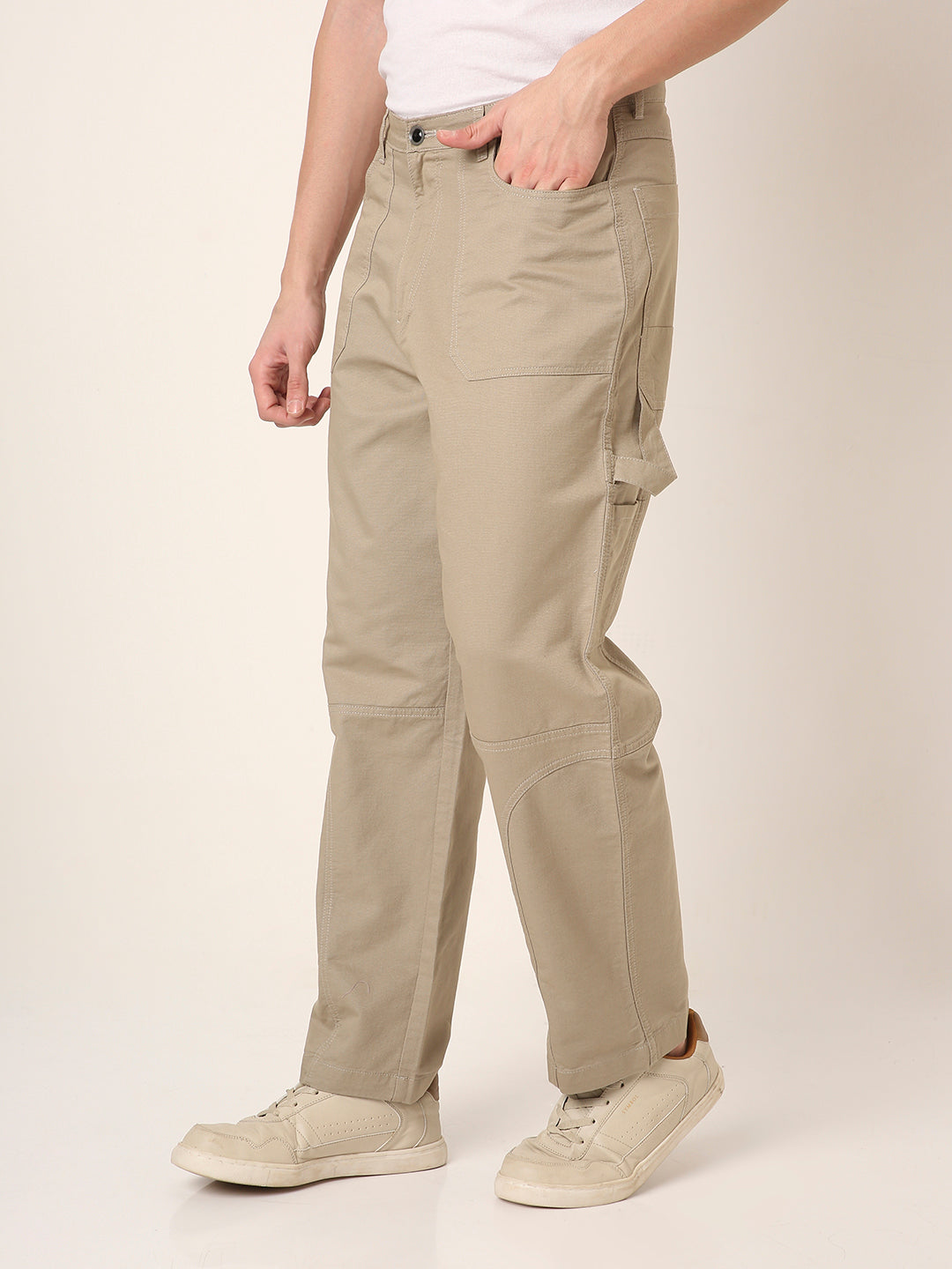 Straight Fit BEIGE Utility Cargo PANTS