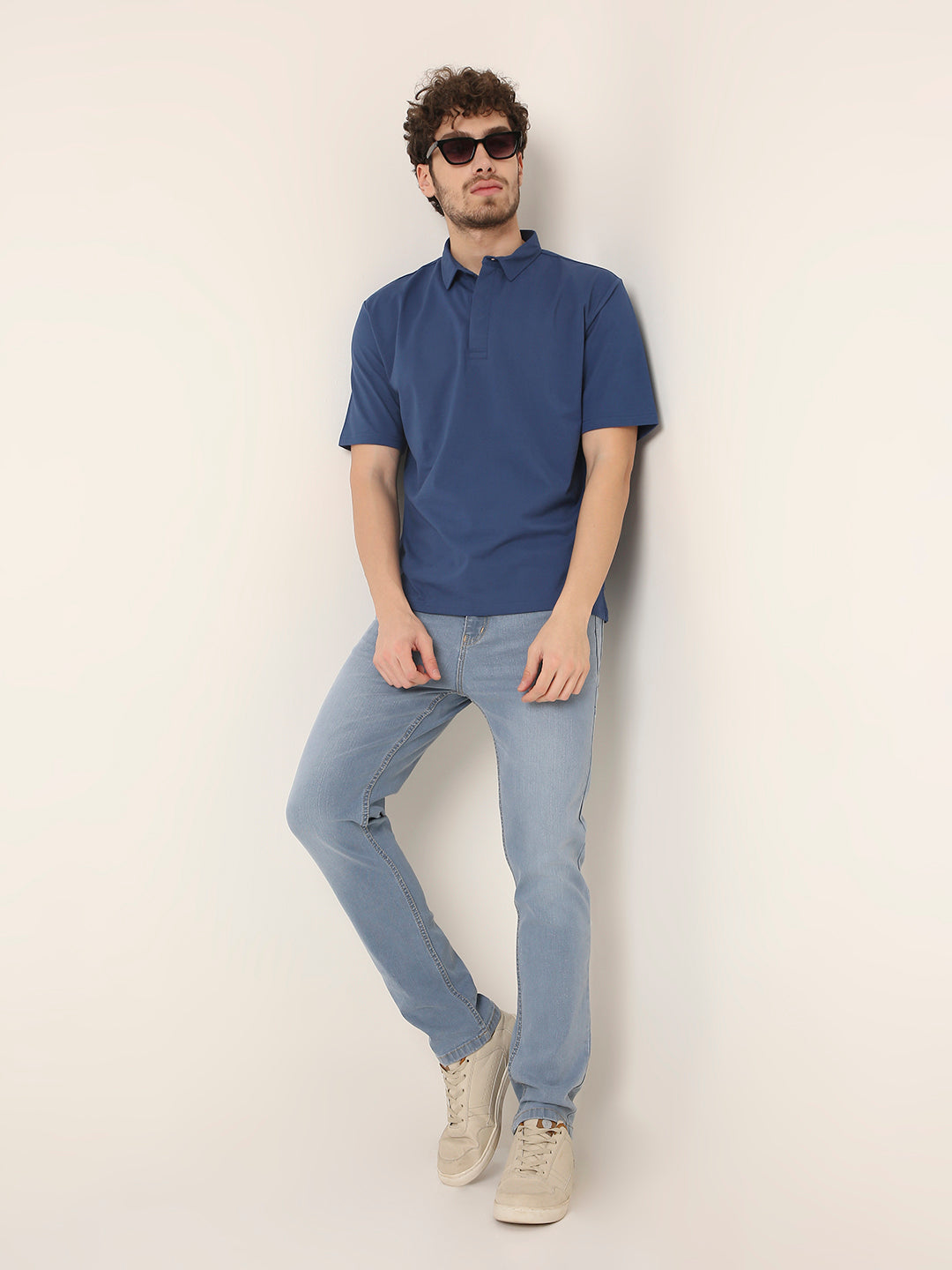 DENIM BLUE Solid Polo T-Shirt