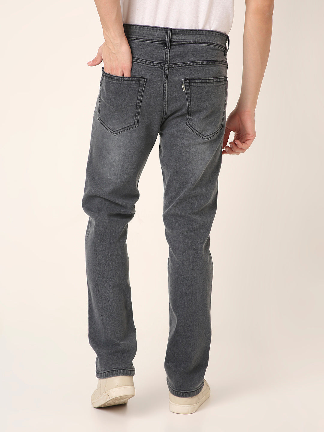 Charcoal Grey Straight Fit Stretch Denim Jeans