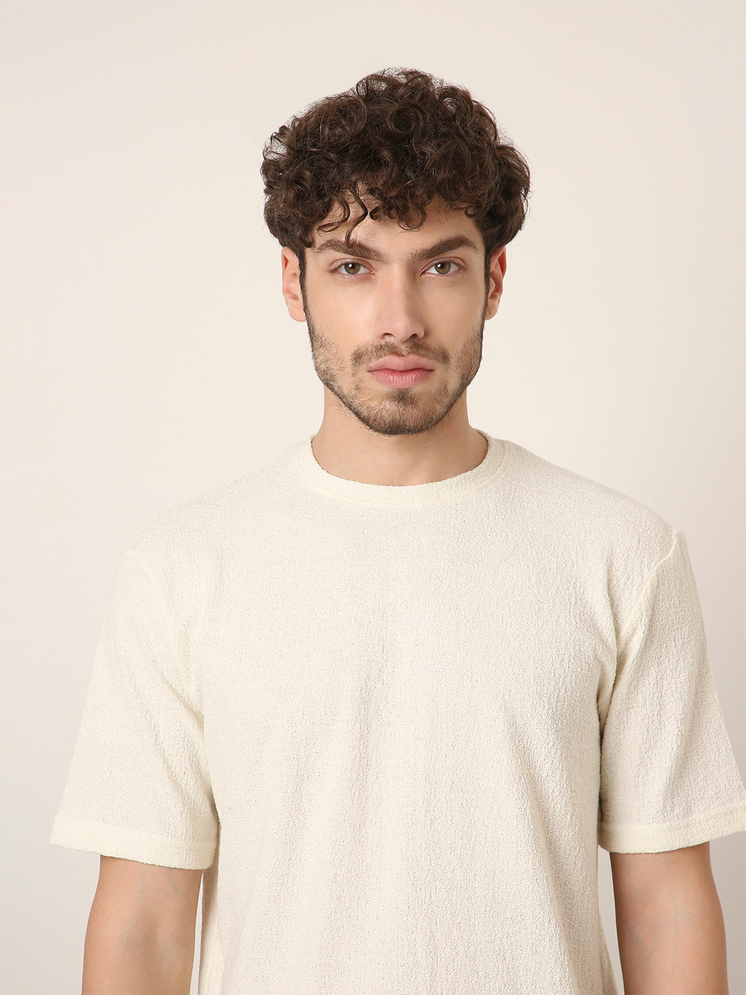 Off-White Textured Casual T-Shirt
