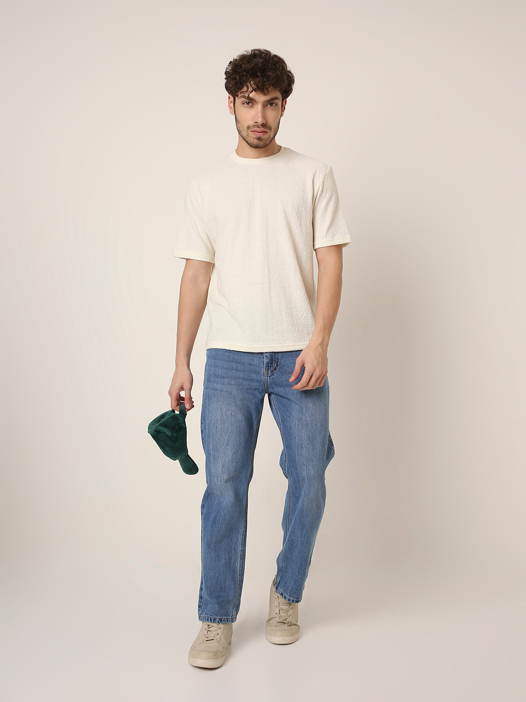 Off-White Textured Casual T-Shirt