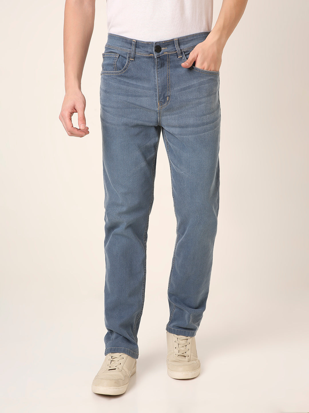 Mid Blue SliM STRAIGHT Fit Stretch Denim Jeans