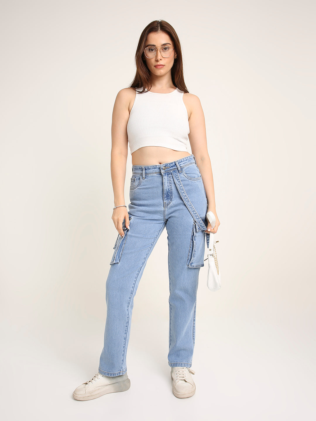 Light Blue Straight Fit Cargo Denim