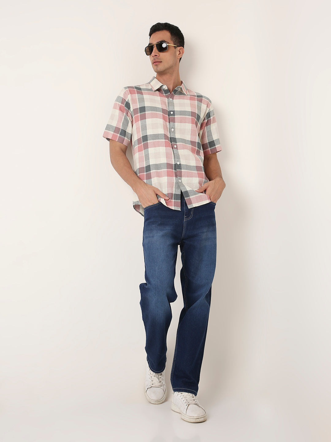 PEACH Textured Checkered Cotton Shirt