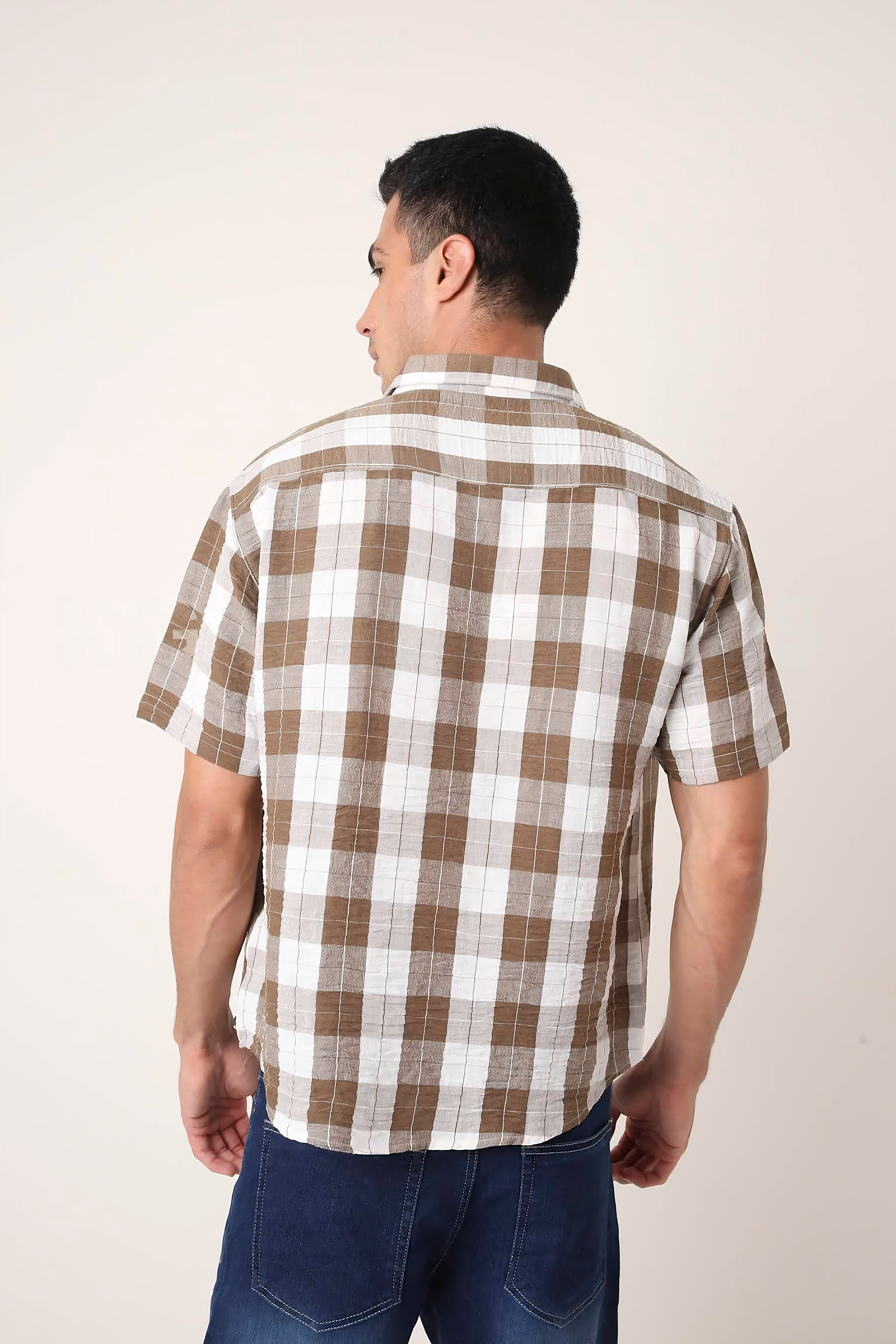 BROWN Checkered Short Sleeve Casual Shirt