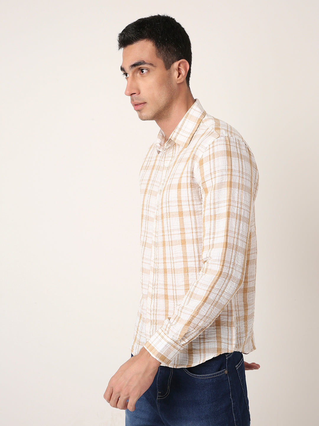 Mustard Checkered Casual Shirt