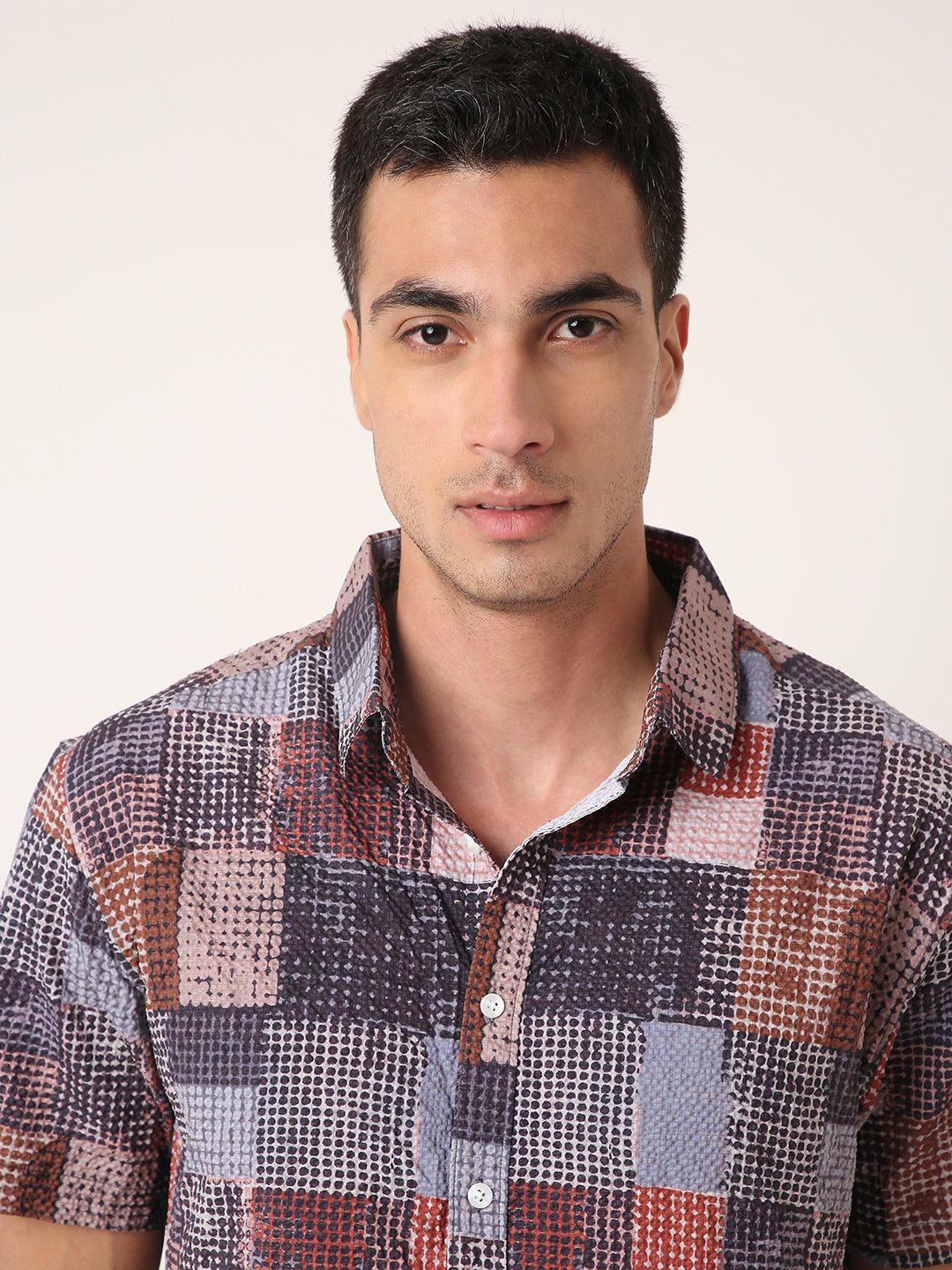 Multicolor Checks Printed Textured Shirt