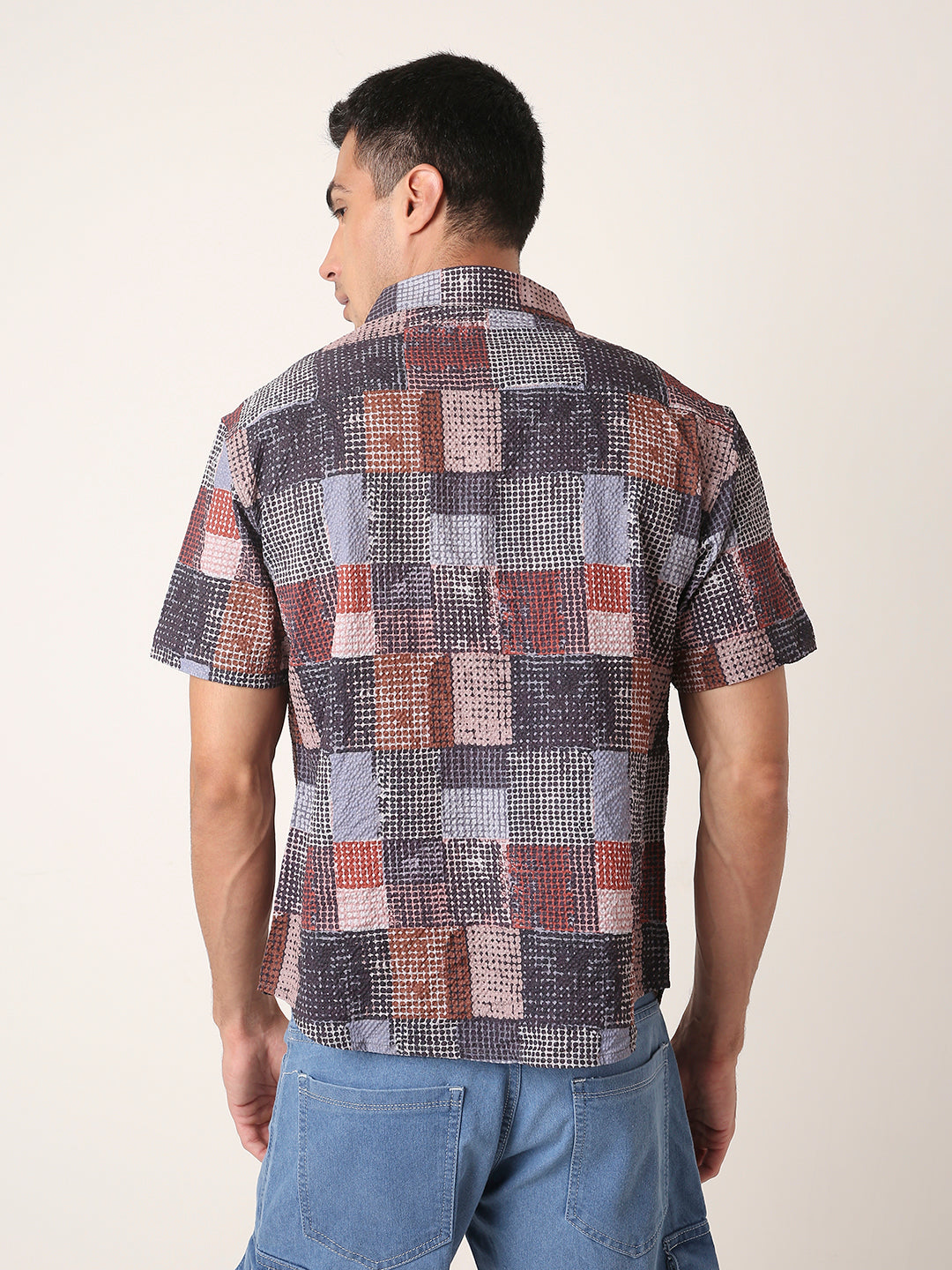 Multicolor Checks Printed Textured Shirt