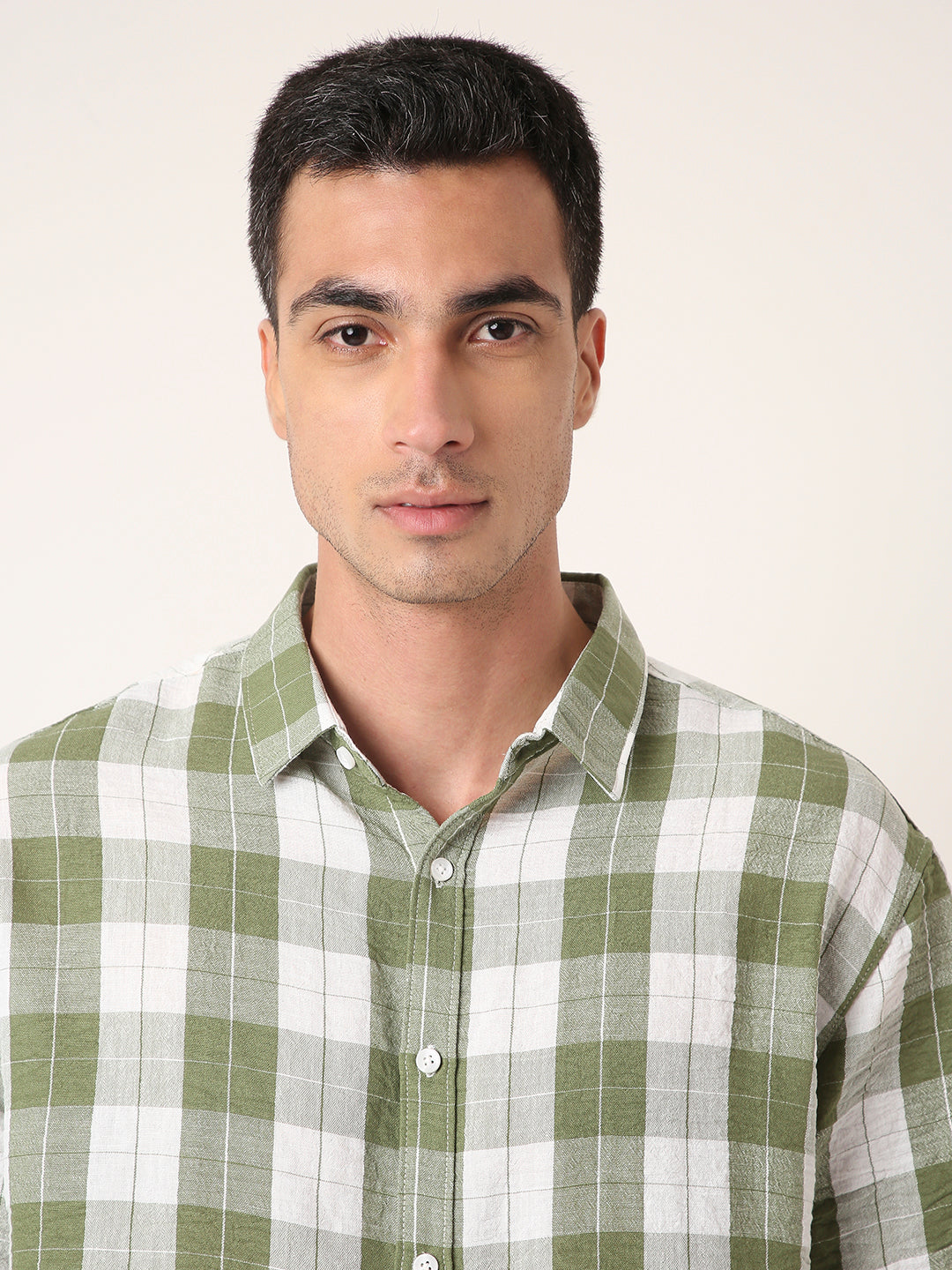 GREEN Checkered Short Sleeve Casual Shirt