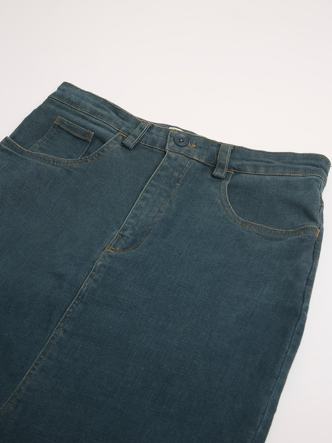 Denim Pencil Midi Skirt with Front Slit