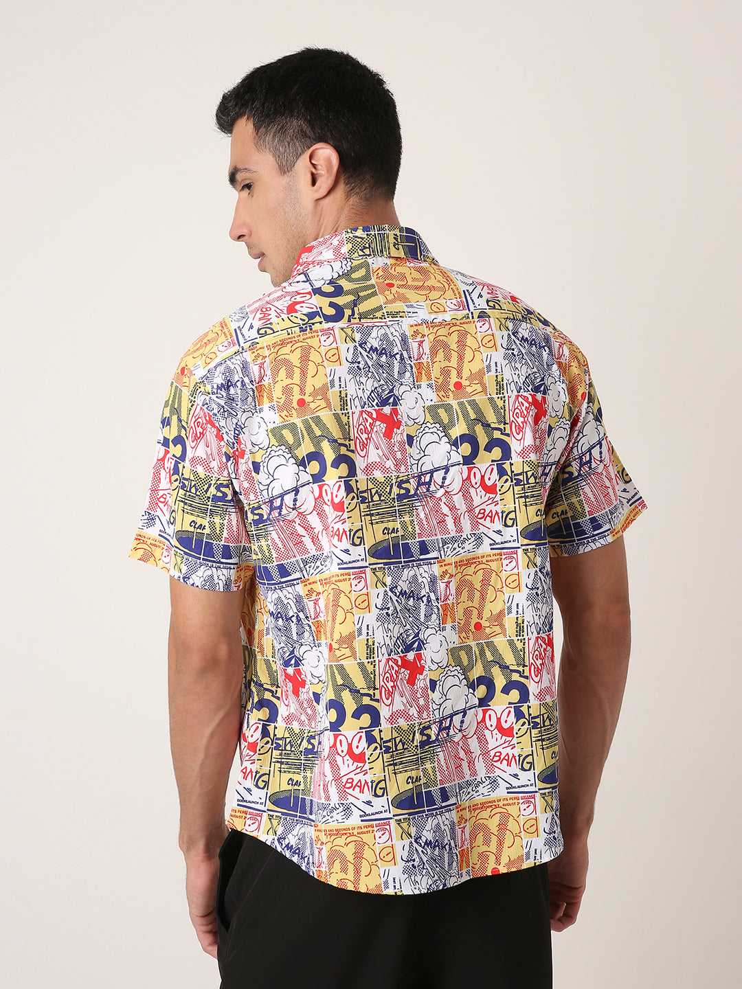 WHITE Comic Print Short Sleeve Casual Shirt