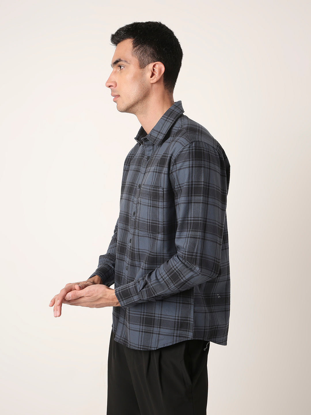 BLUE Oxford Pure Cotton Checked Casual Shirt