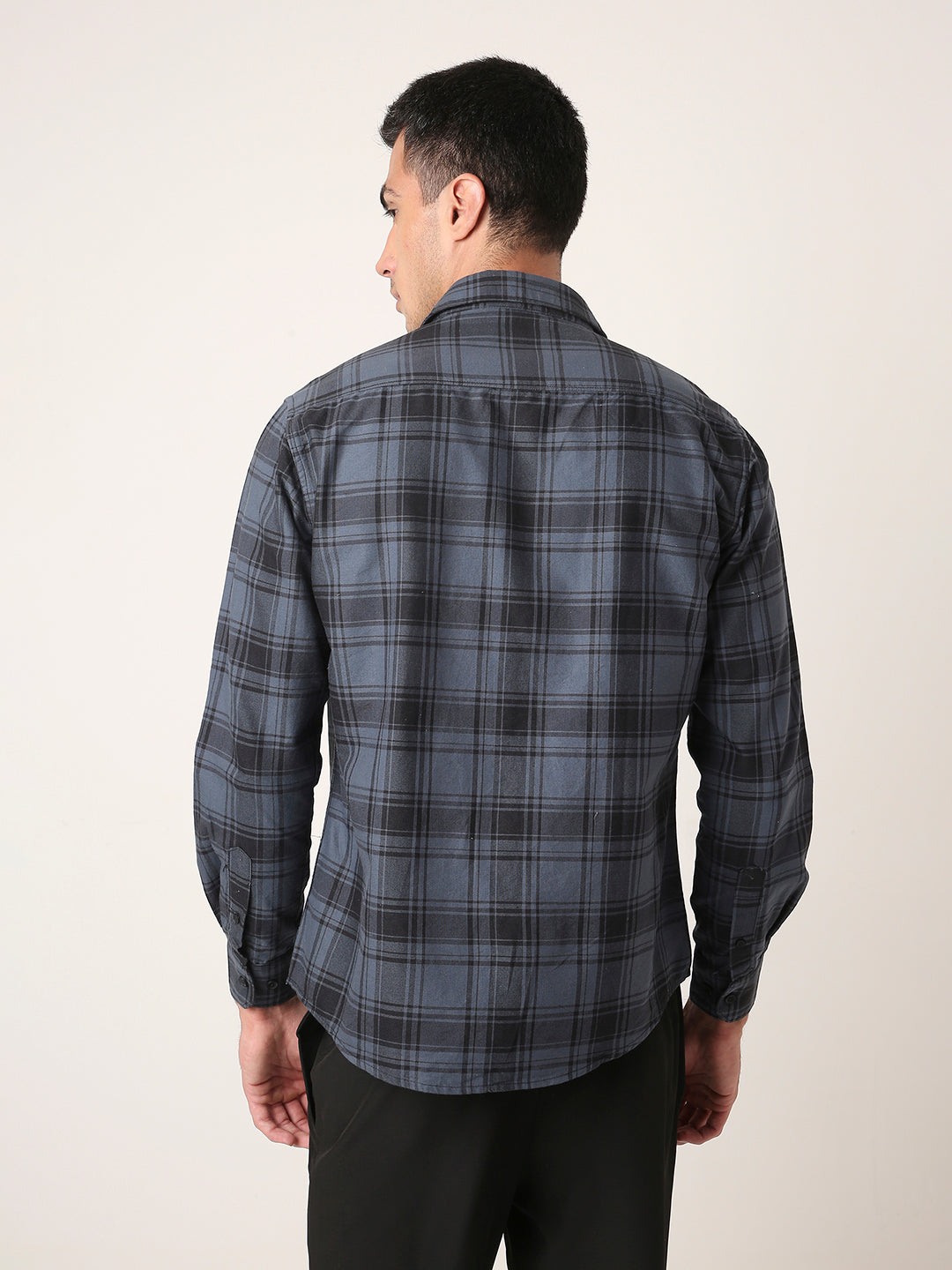 BLUE Oxford Pure Cotton Checked Casual Shirt