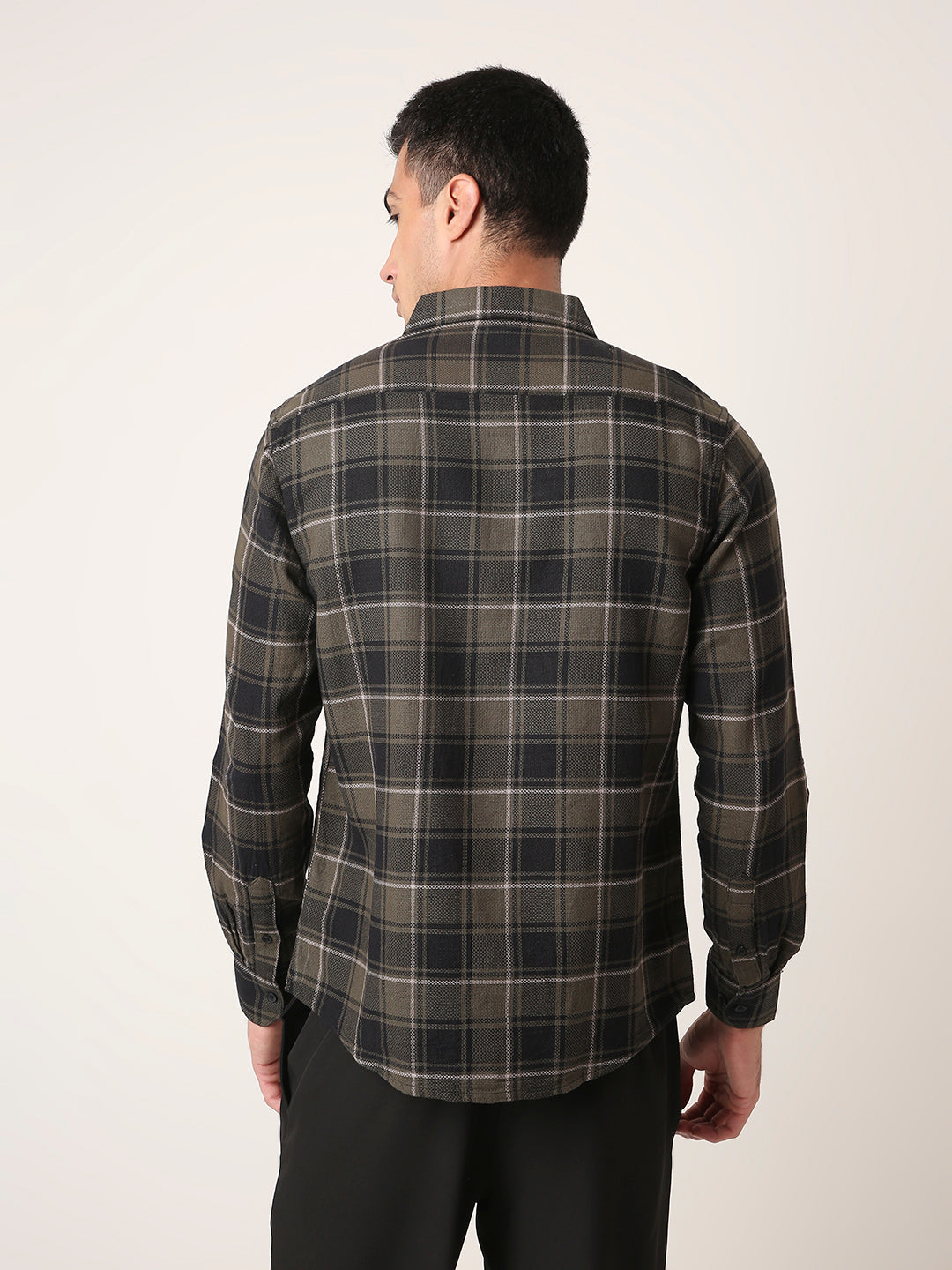 Olive Structured Premium Checkered Shirt
