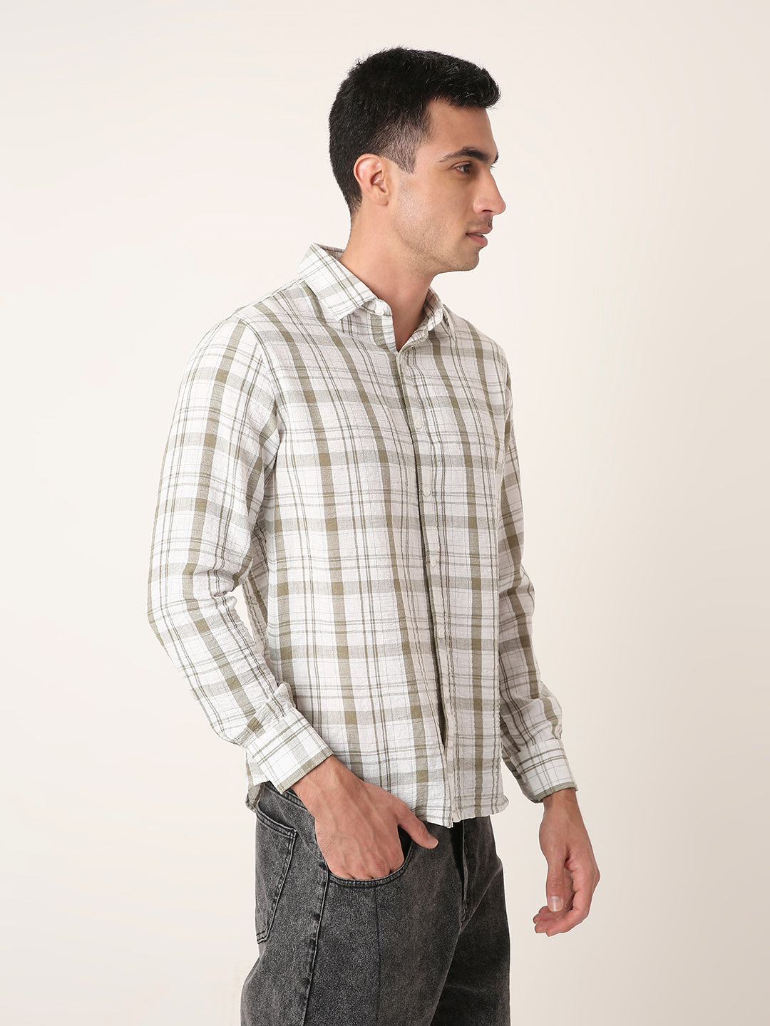 Olive Check Casual Shirt