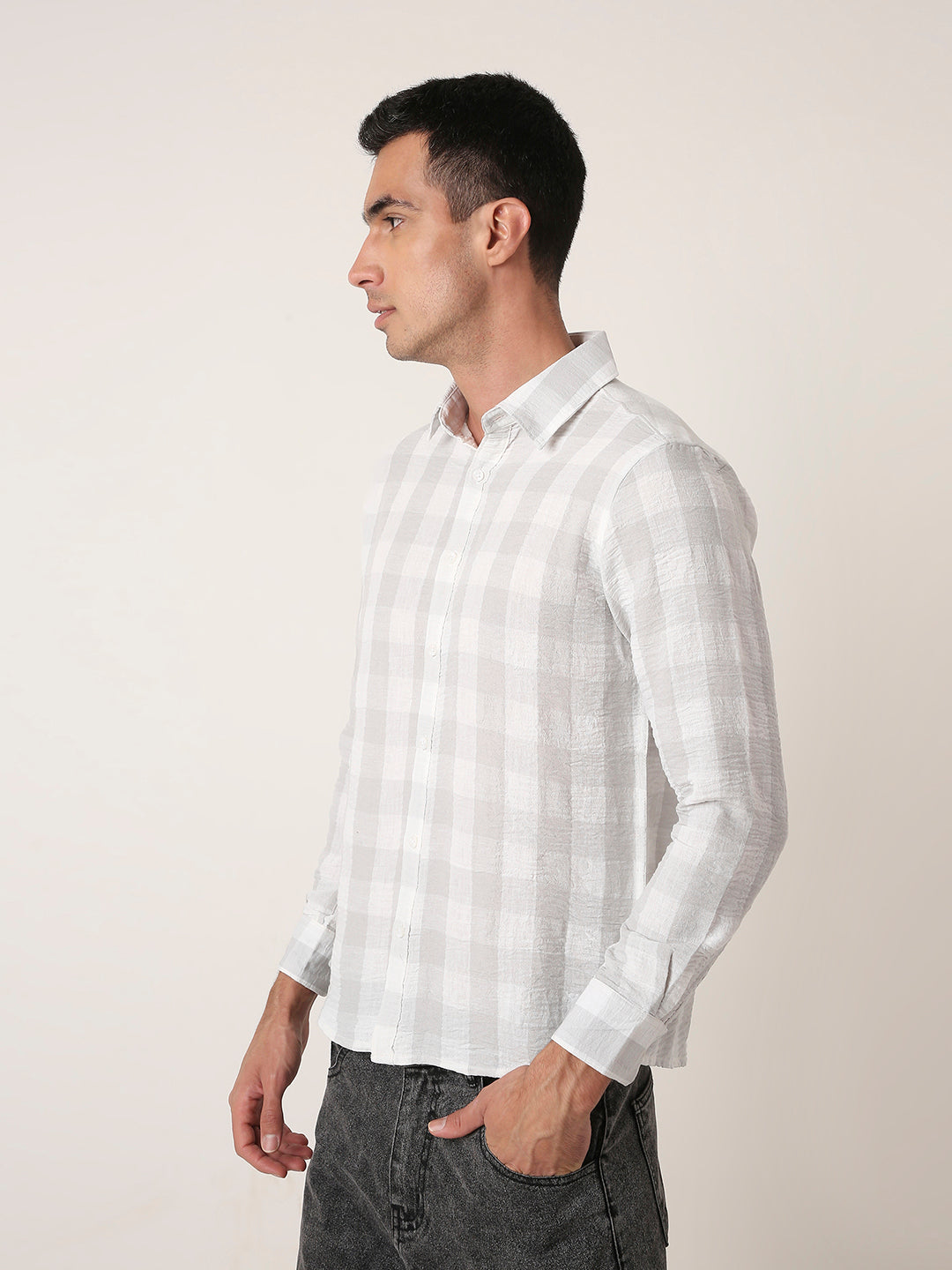 GREY Linen Blend Check Casual Shirt