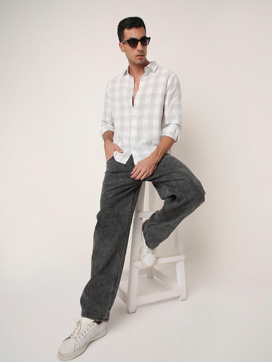 GREY Linen Blend Check Casual Shirt