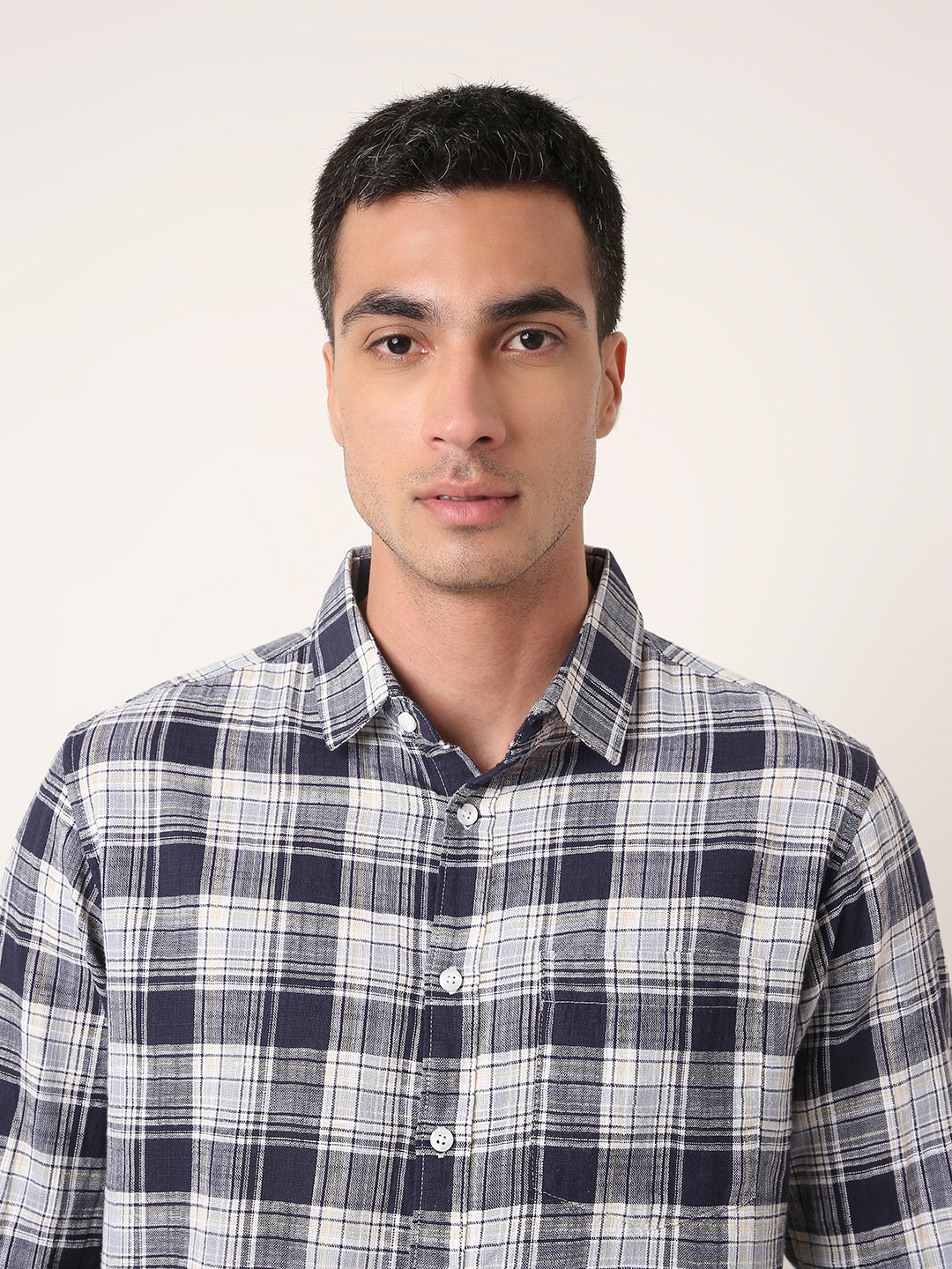 Navy Checked Shirt Casual Style