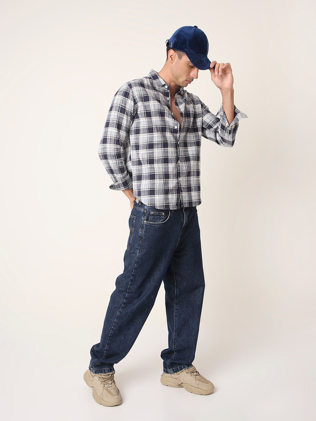 Navy Checked Shirt Casual Style