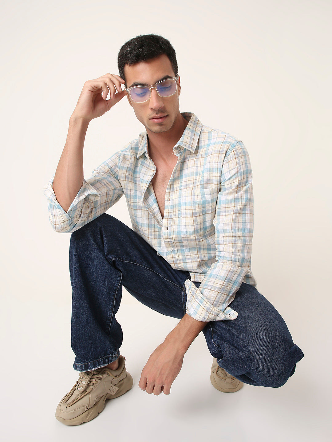 FAWN Cotton Checkered Casual Shirt