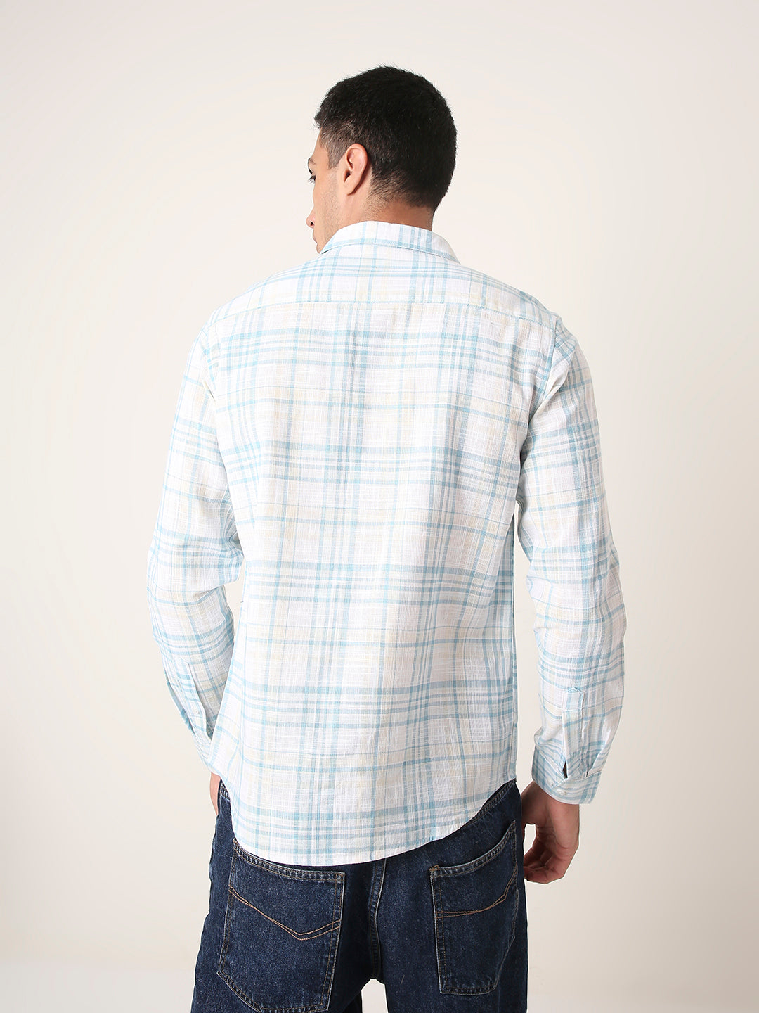 BLUE Classic Cotton Checkered Casual Shirt