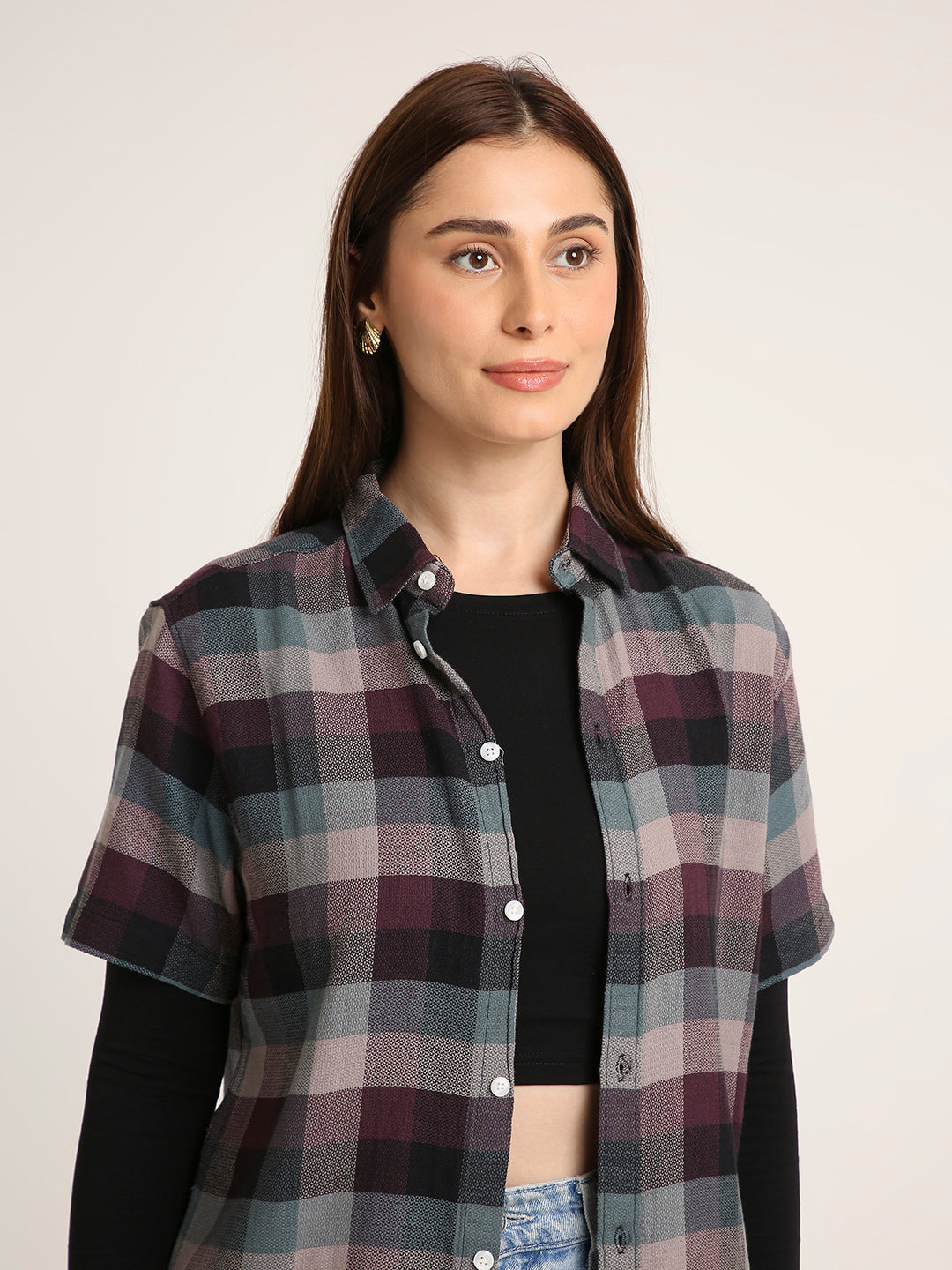 Maroon Checked Cotton Relaxed Fit Casual Shirt