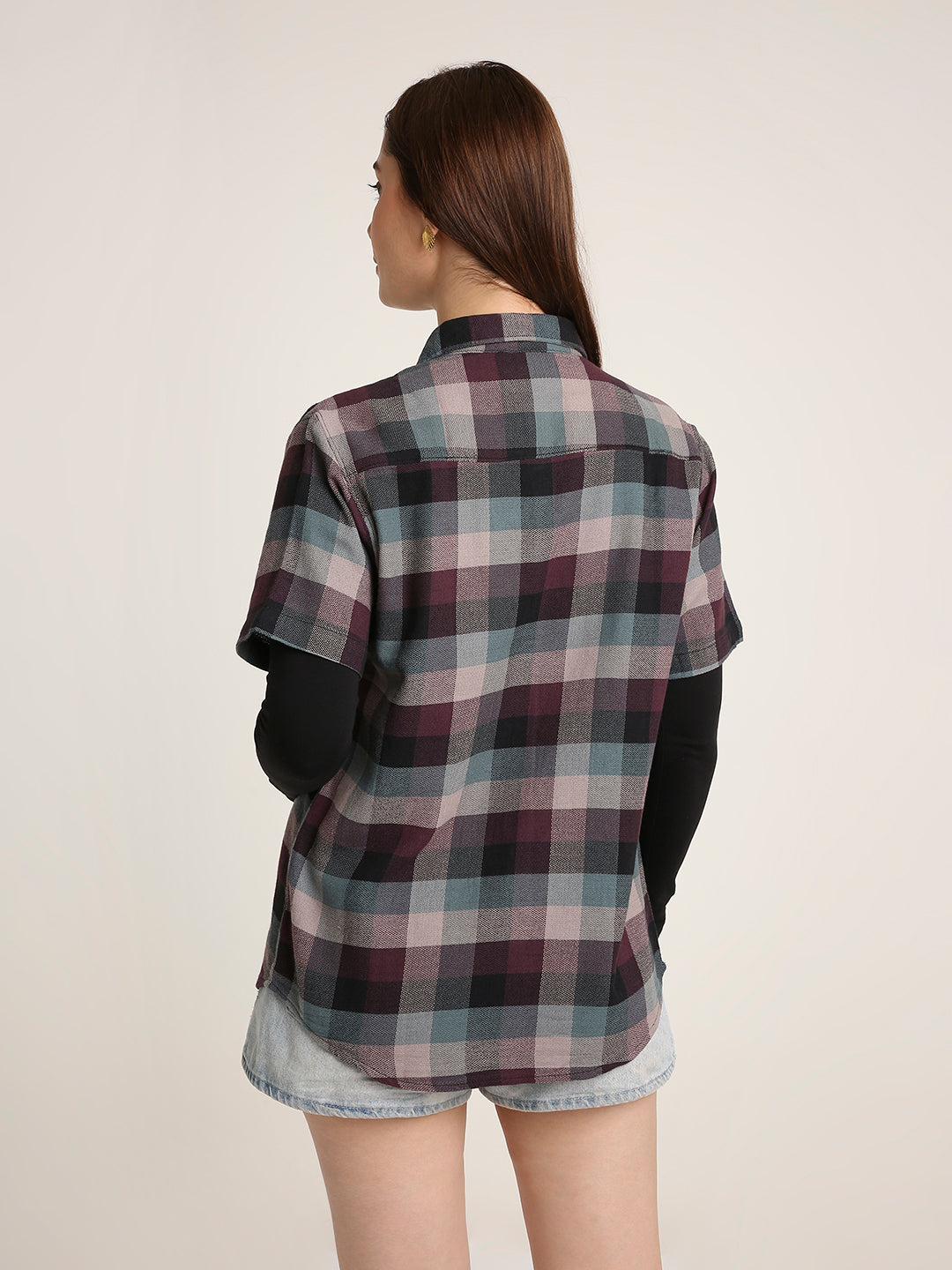 Maroon Checked Cotton Relaxed Fit Casual Shirt