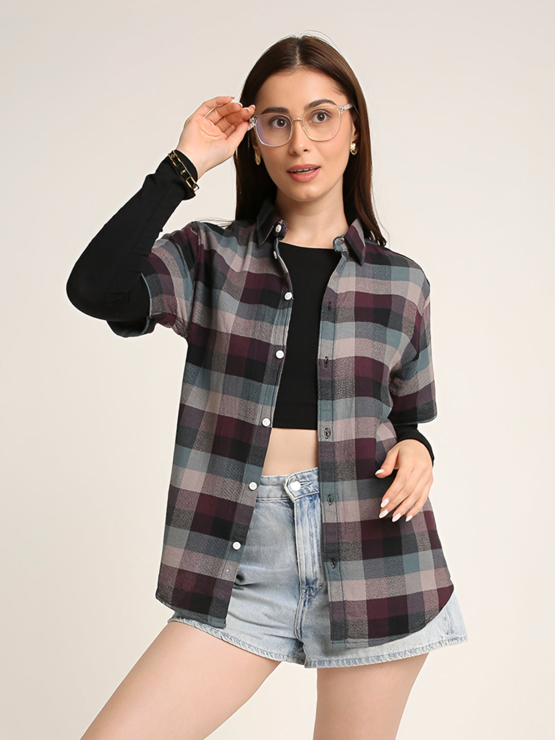 Maroon Checked Cotton Relaxed Fit Casual Shirt