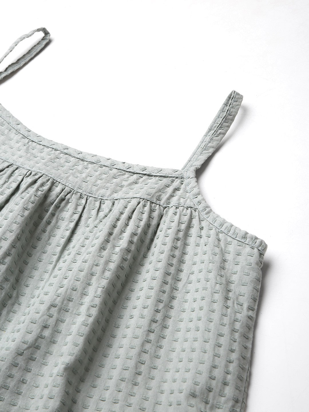 GREEN TEXTURED SPAGHETTI STRAP LAYERED TOP