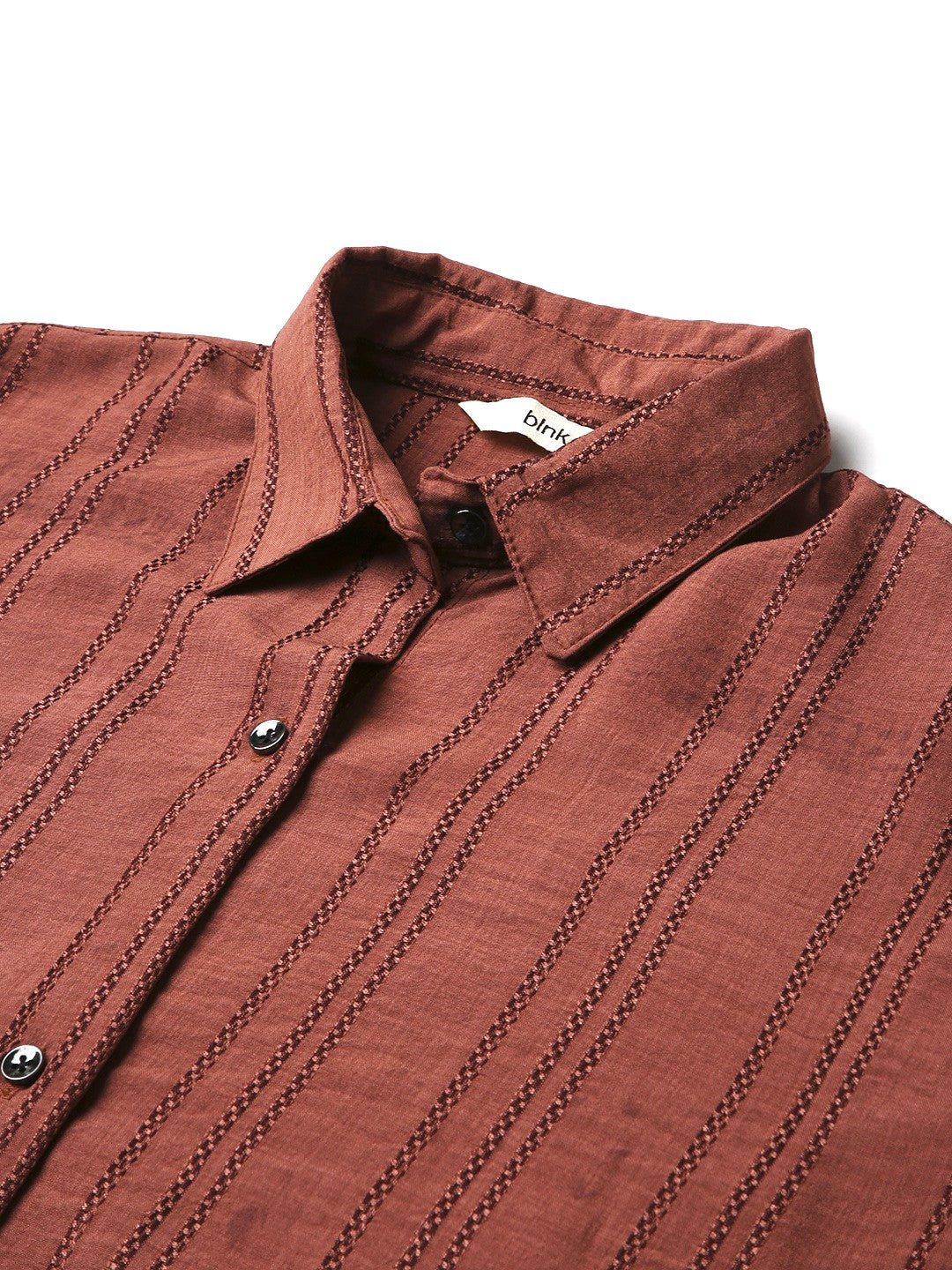 RUST STRIPED SHIRT DRESS