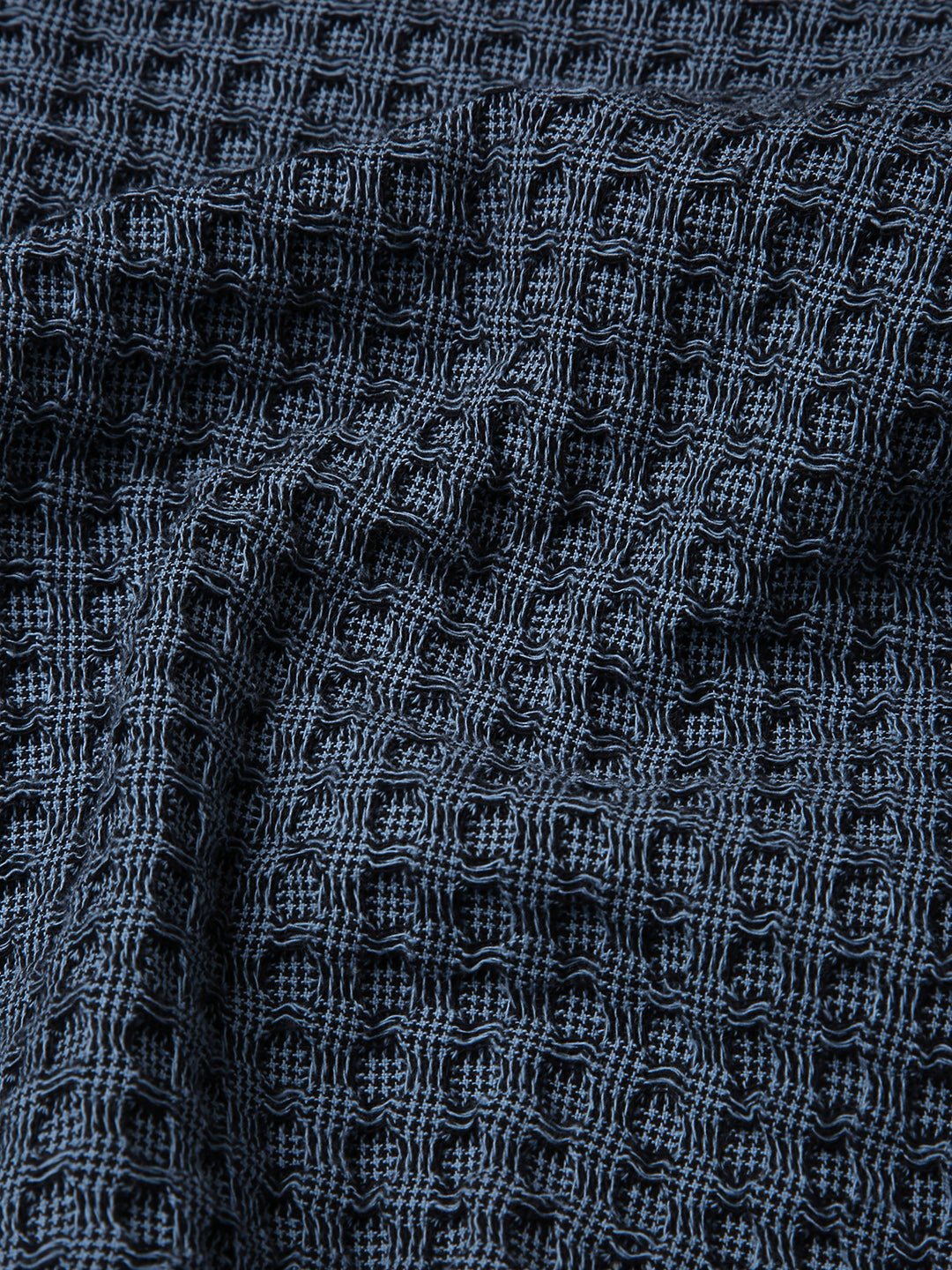 BLUE TEXTURED CROPPED SHIRT