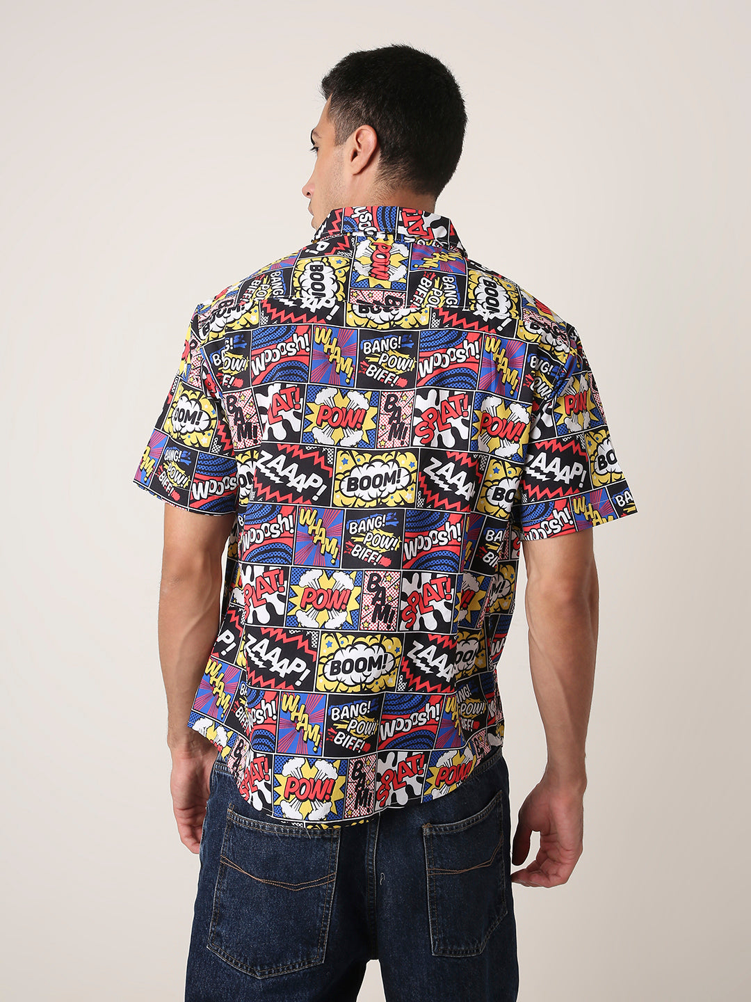 BLACK Comic Print Short Sleeve Casual Shirt