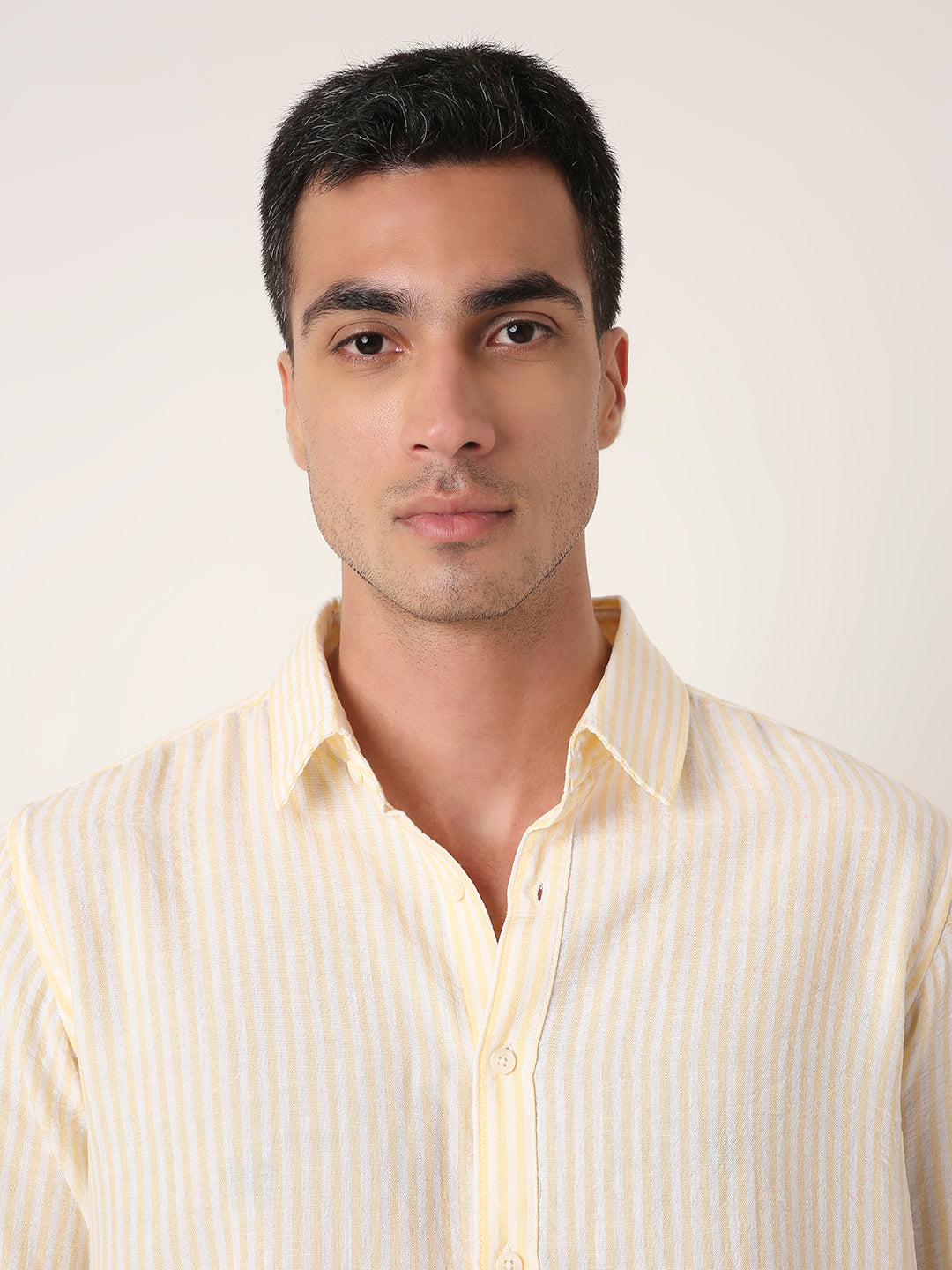 yellow Vertical Striped Casual Shirt