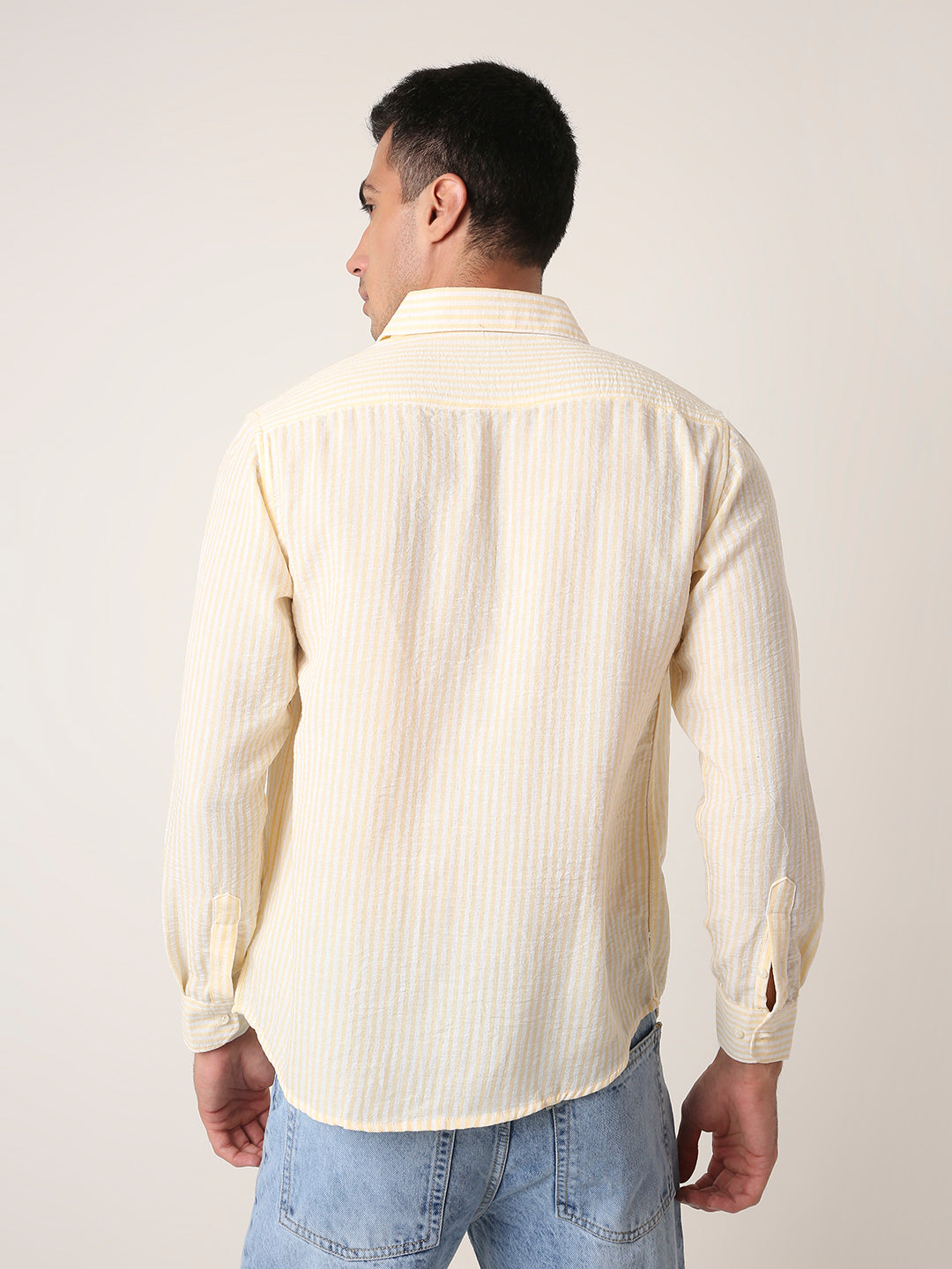 yellow Vertical Striped Casual Shirt