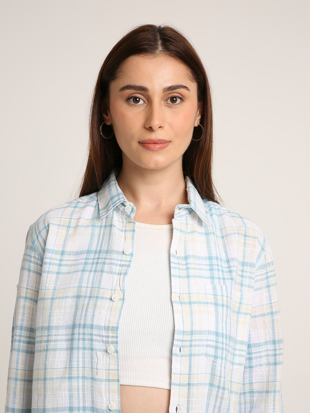 Blue Checked Cotton Relaxed Fit Casual Shirt
