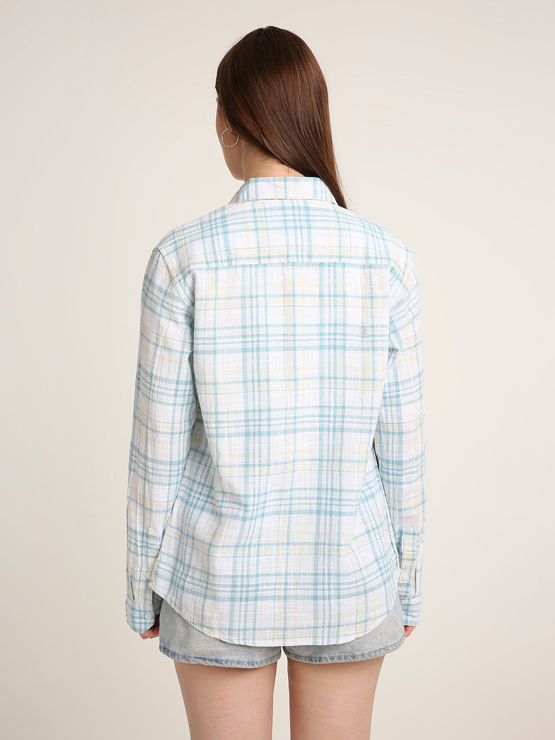 Blue Checked Cotton Relaxed Fit Casual Shirt