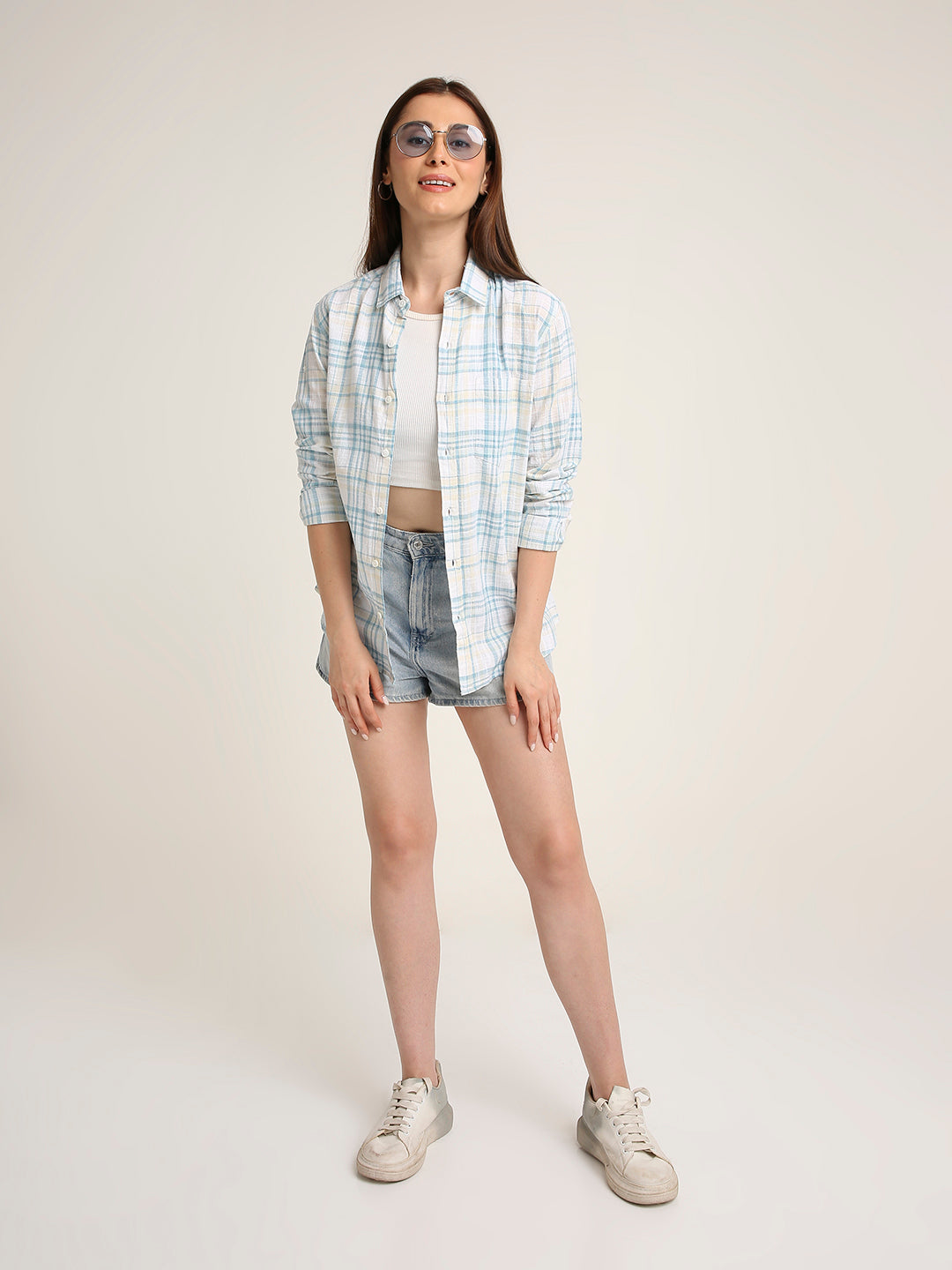 Blue Checked Cotton Relaxed Fit Casual Shirt